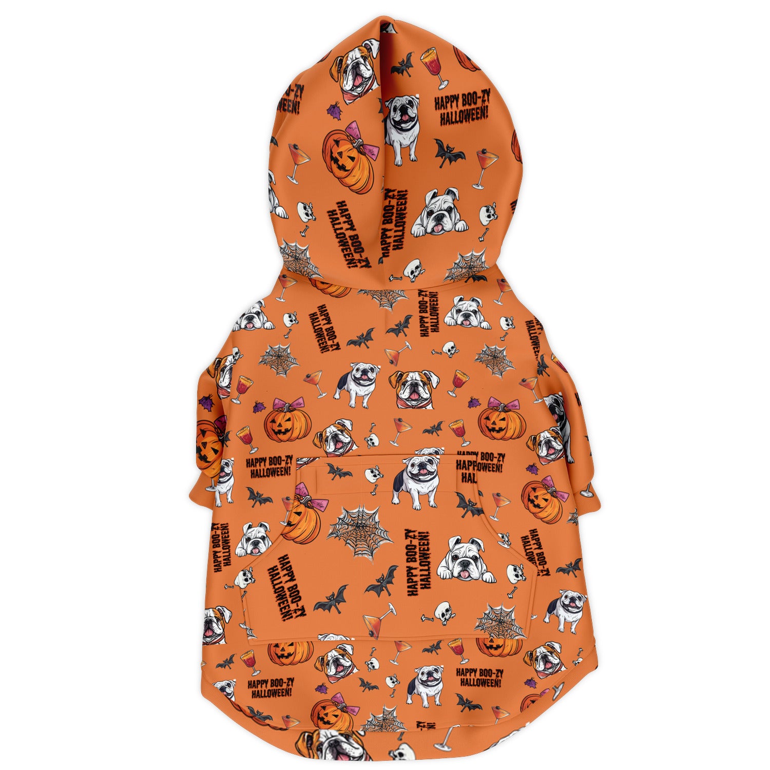 "Happy Boo-zy Halloween" Zip-Up Dog Hoodie (English)