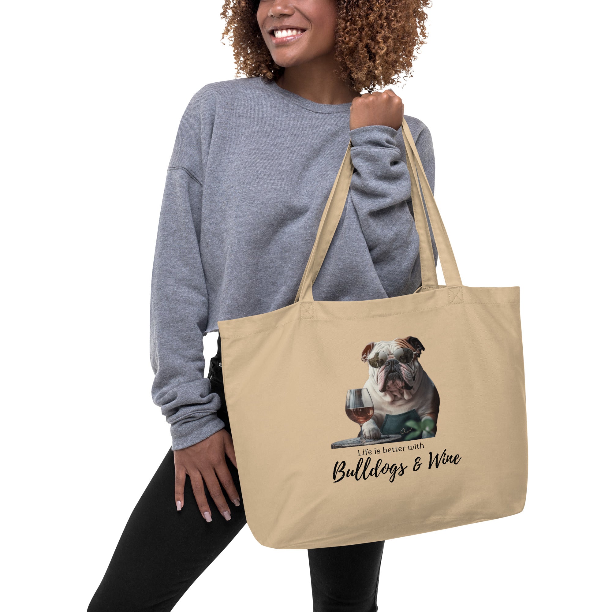 Large organic tote bag - Life is Better - English Bulldog - English Bulldog mom gift | Tipsy Bully