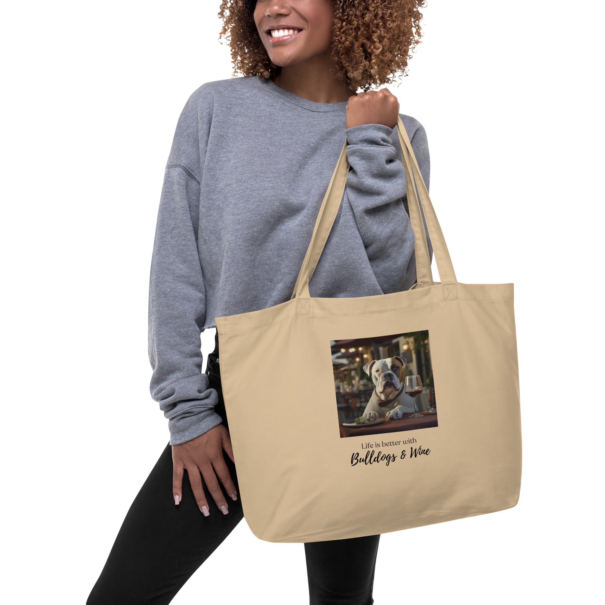 Large organic tote bag - Life is Better - American Bulldog