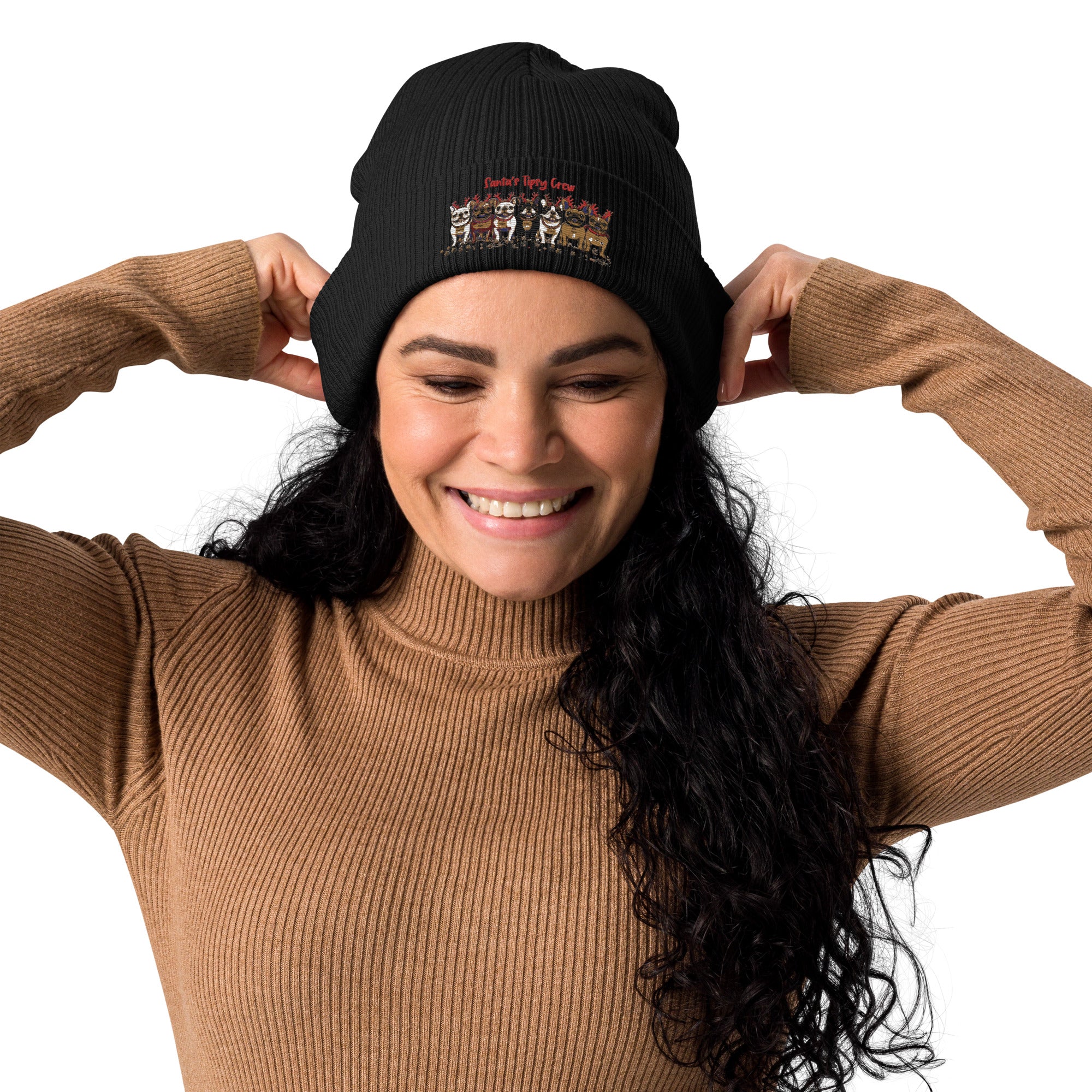 "Santa’s Tipsy Crew" Organic Ribbed Beanie (French)