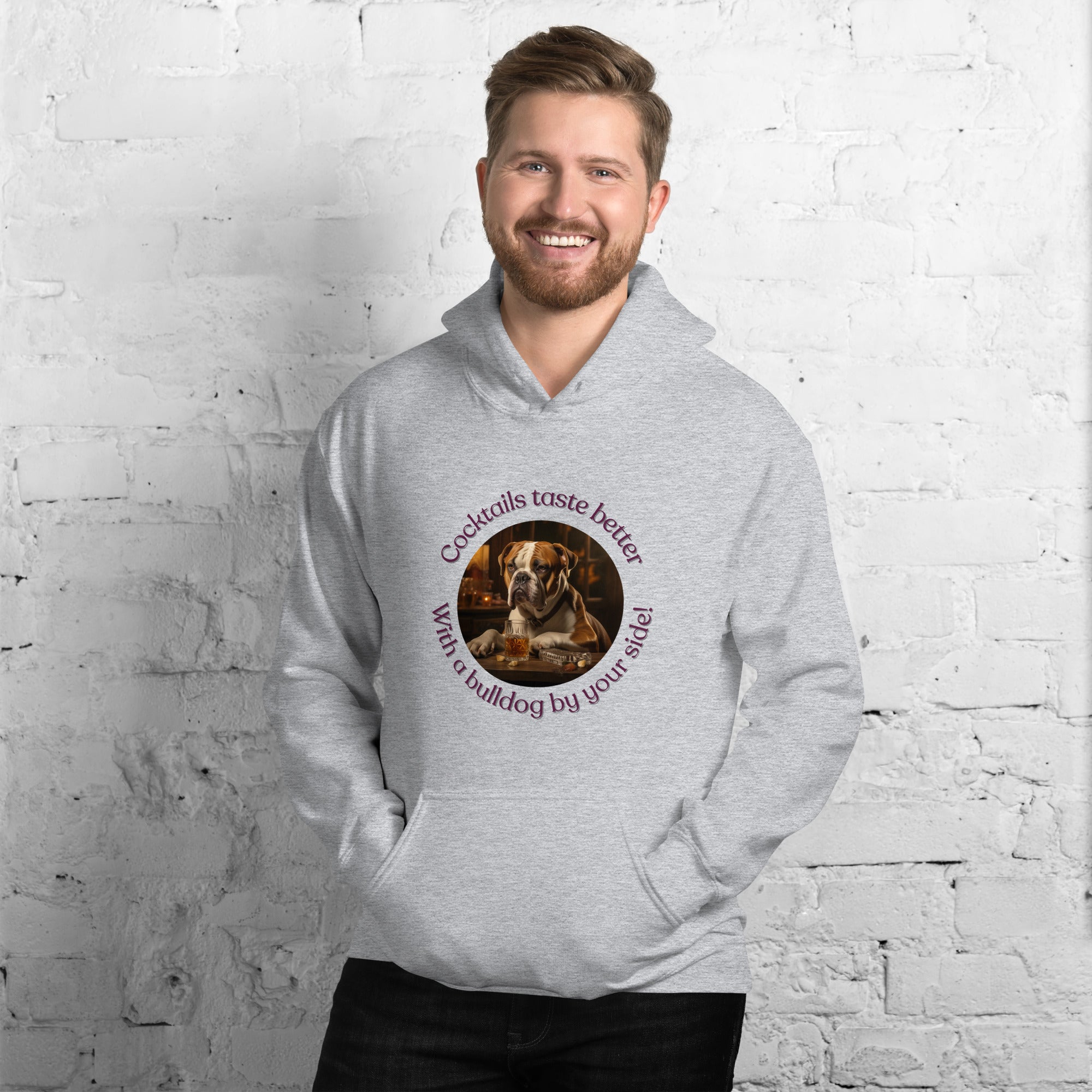 Unisex Hoodie - Cocktails Taste Better - American Bulldog detail shot - English Bulldog mom gift | Tipsy Bully
