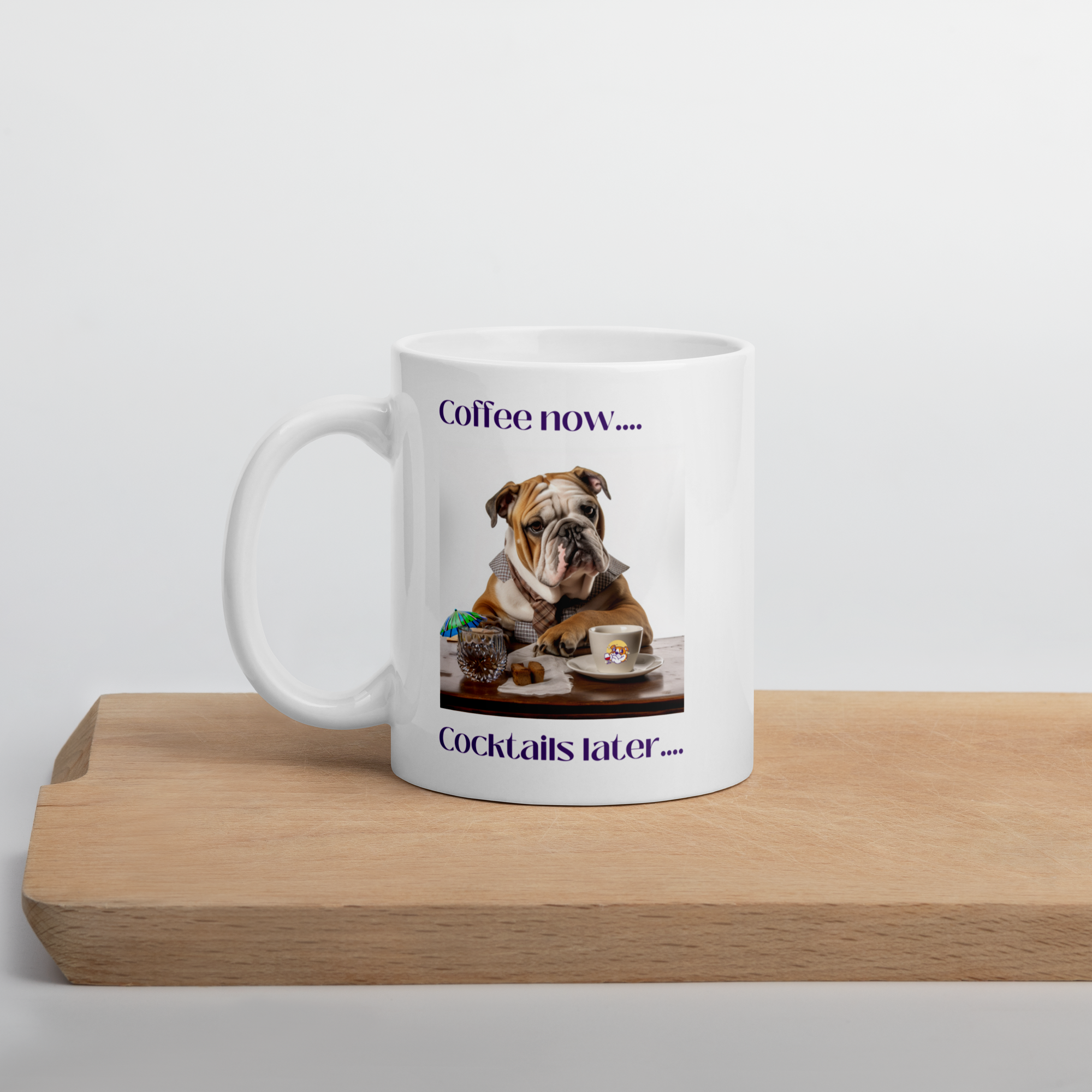 White glossy mug - Coffee Now - English Bulldog detail shot - English Bulldog mom gift | Tipsy Bully