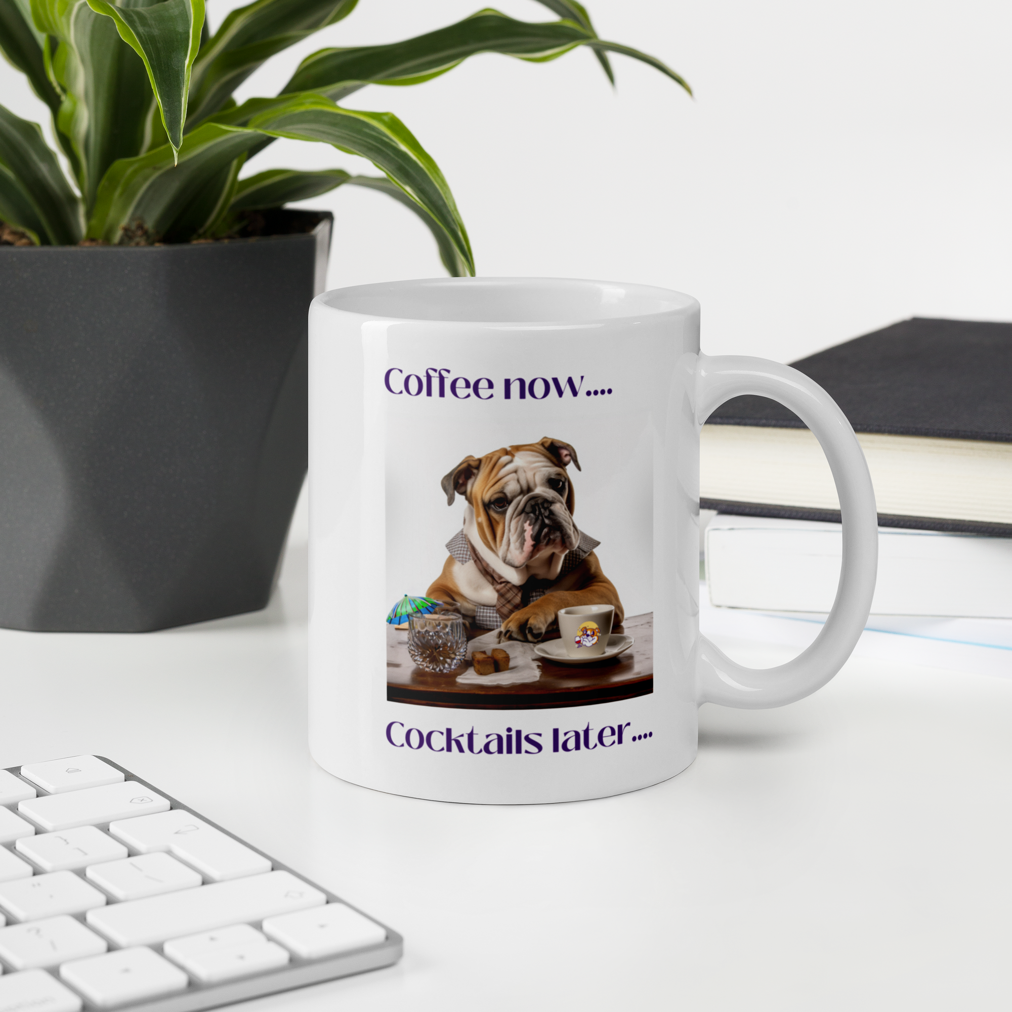 White glossy mug - Coffee Now - English Bulldog alternate view - English Bulldog mom gift | Tipsy Bully