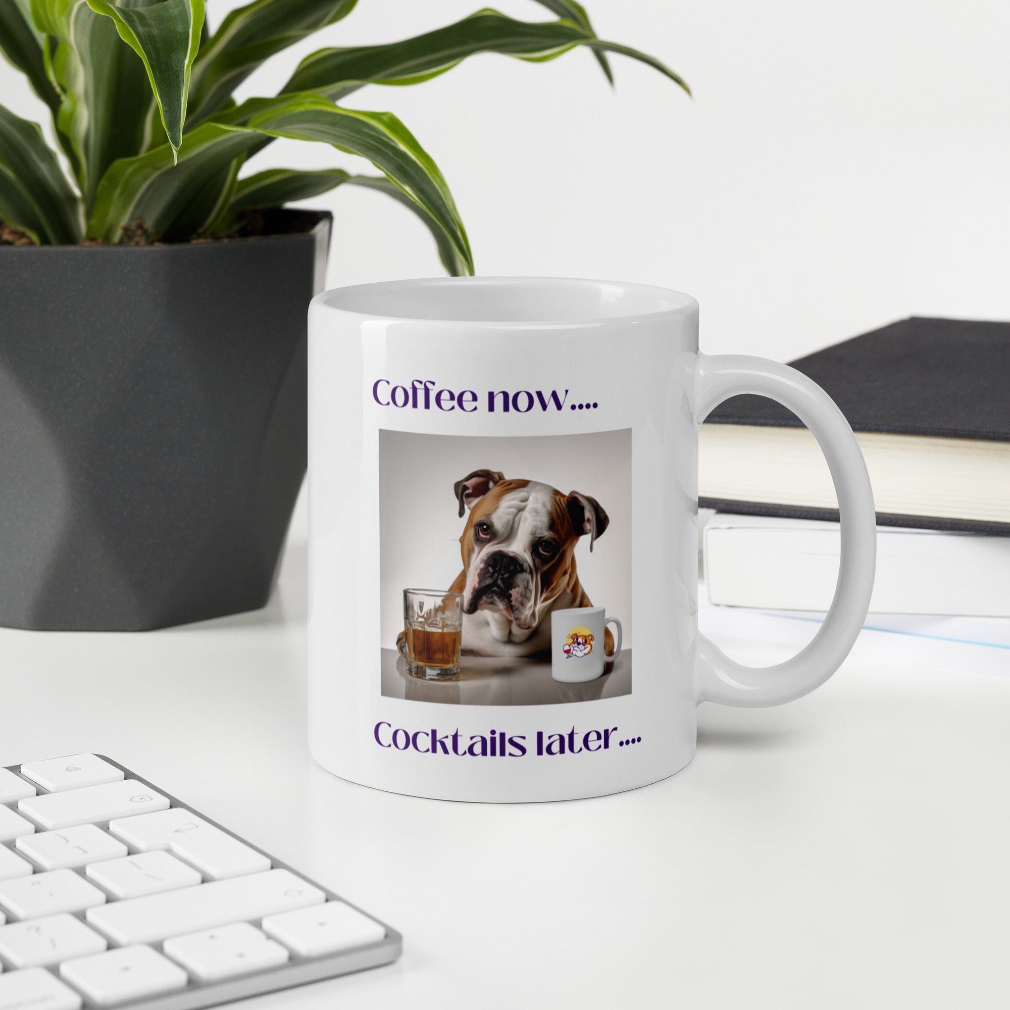 White glossy mug - Coffee Now - American Bulldog color option - English Bulldog mom gift | Tipsy Bully