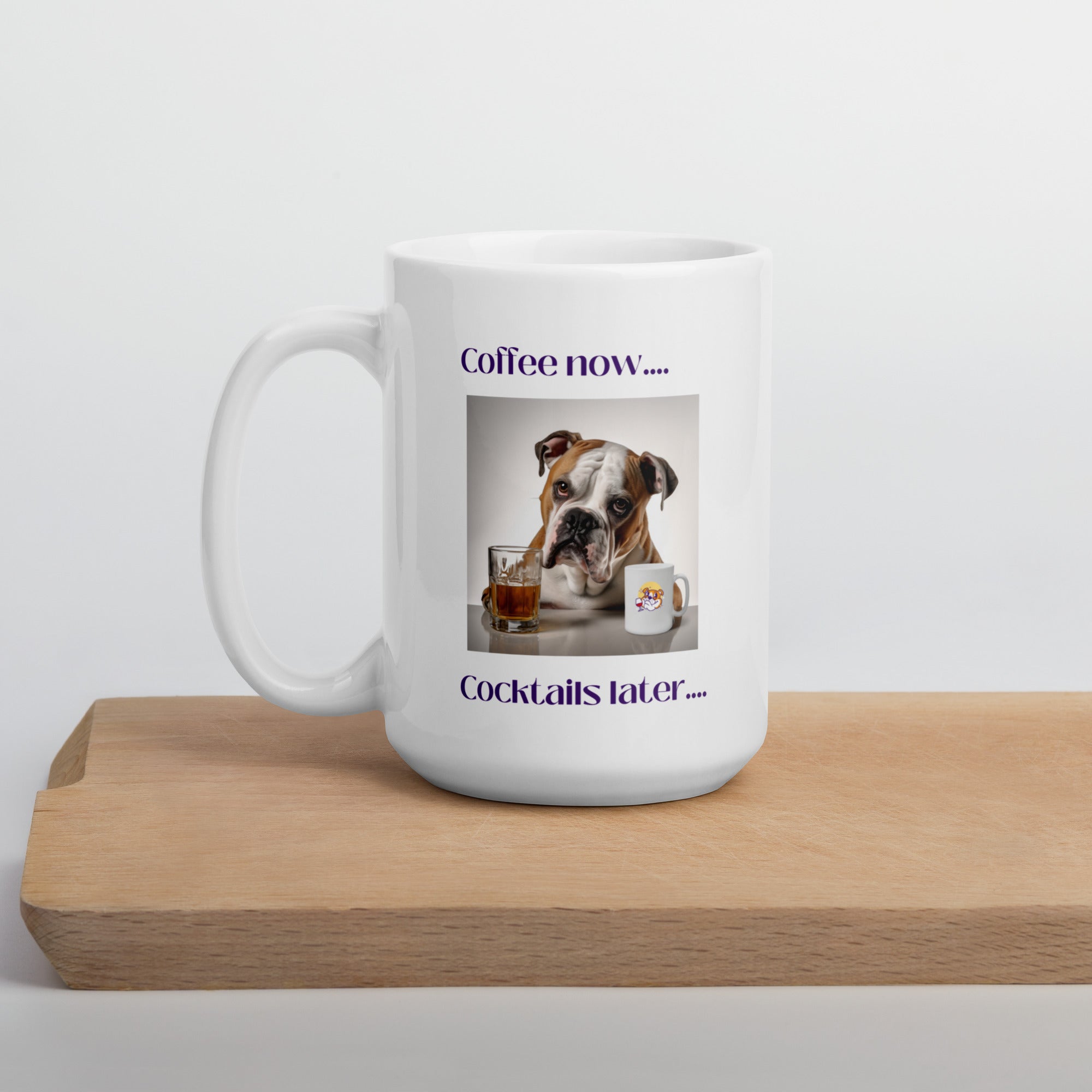 White glossy mug - Coffee Now - American Bulldog packaging - English Bulldog mom gift | Tipsy Bully