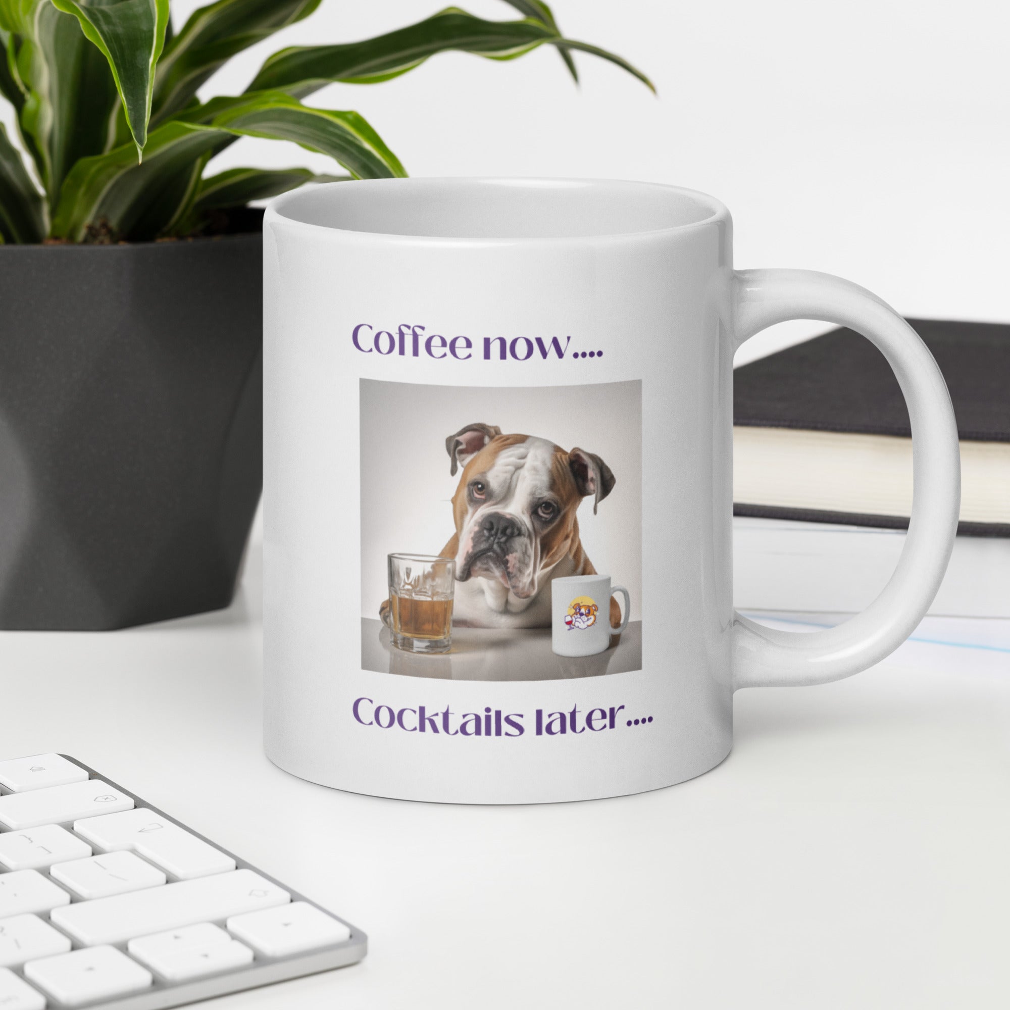 White glossy mug - Coffee Now - American Bulldog - English Bulldog mom gift | Tipsy Bully