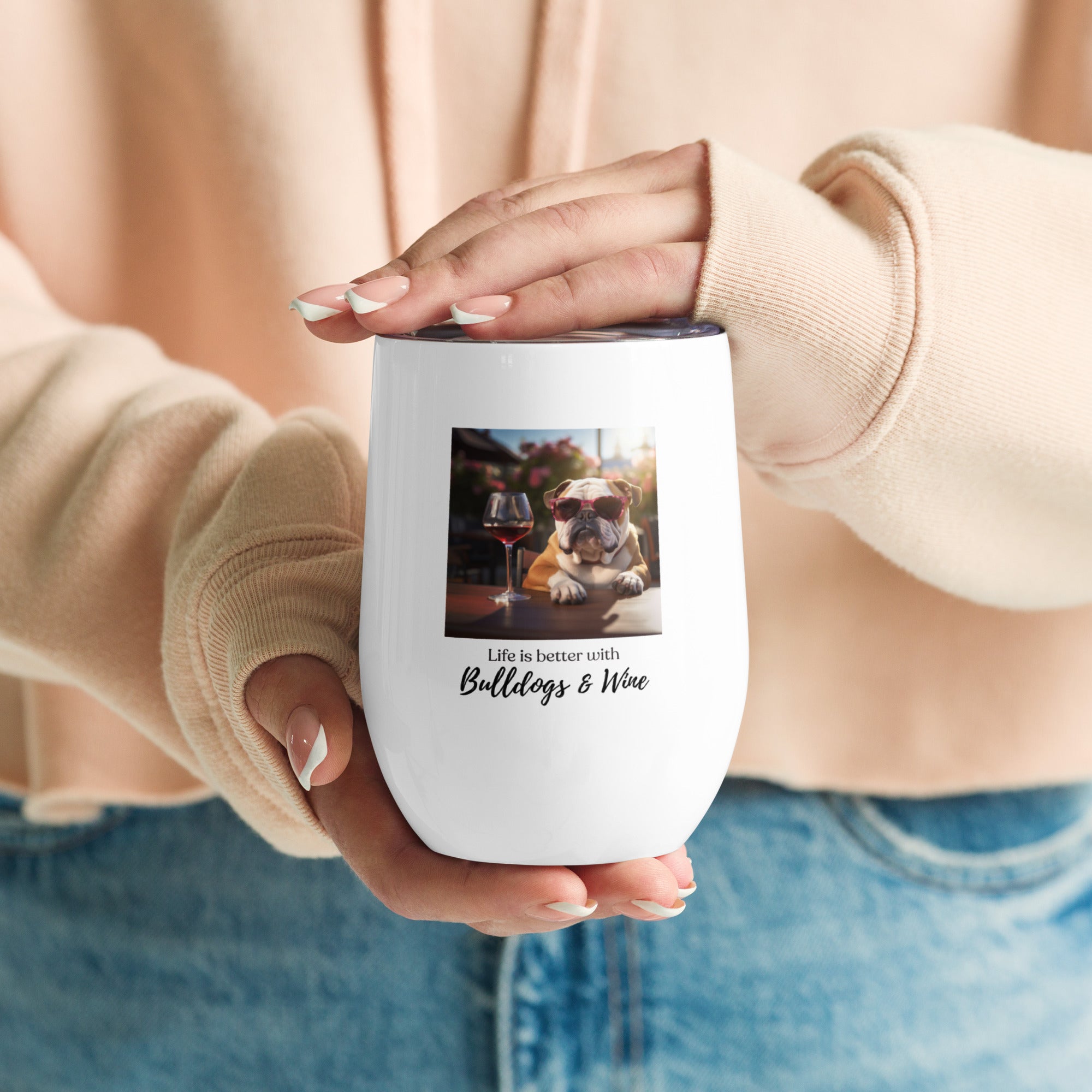 Wine tumbler - Life is Better - English Bulldog - Brown - English Bulldog mom gift | Tipsy Bully