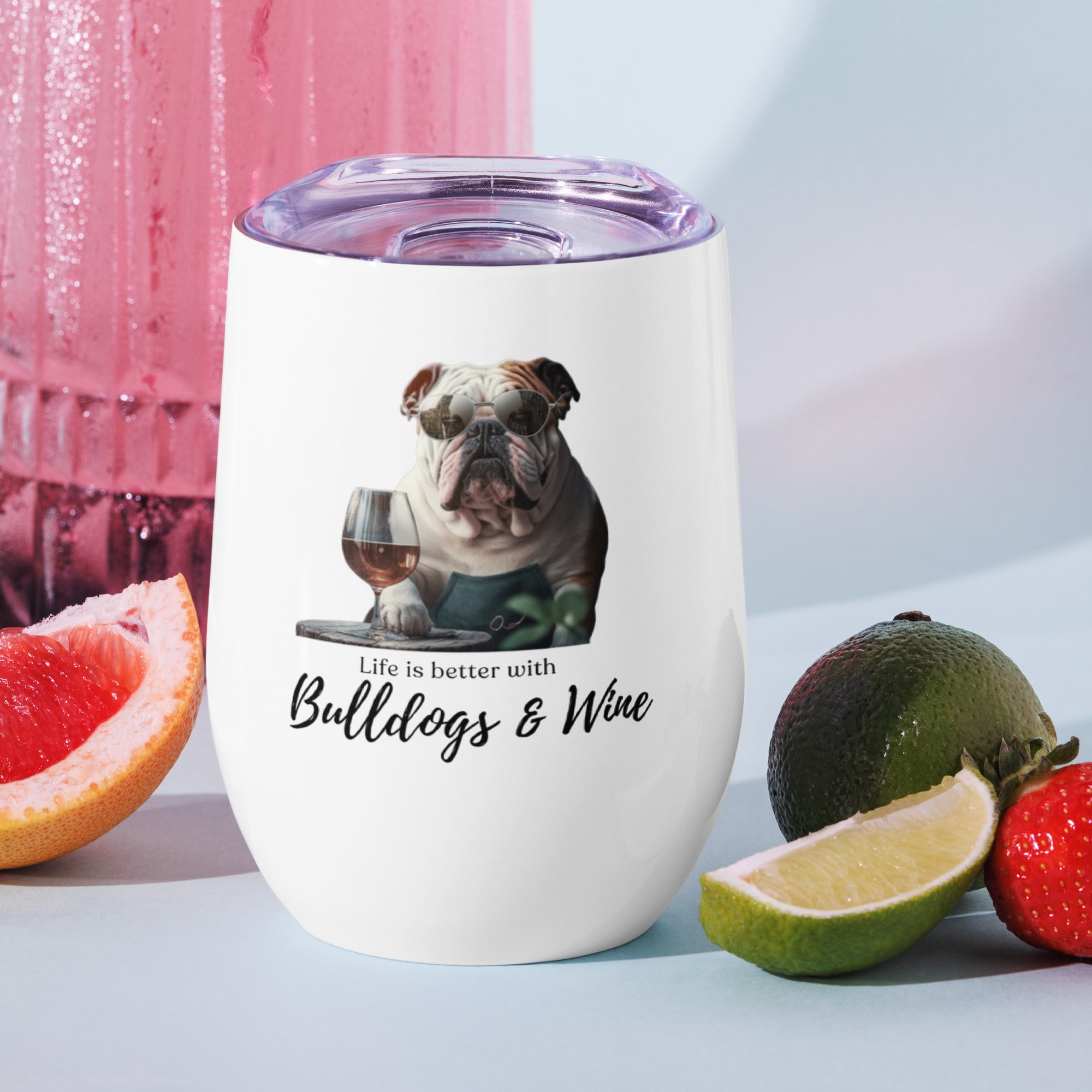 Wine tumbler - Life is Better - English Bulldog - White - English Bulldog mom gift | Tipsy Bully