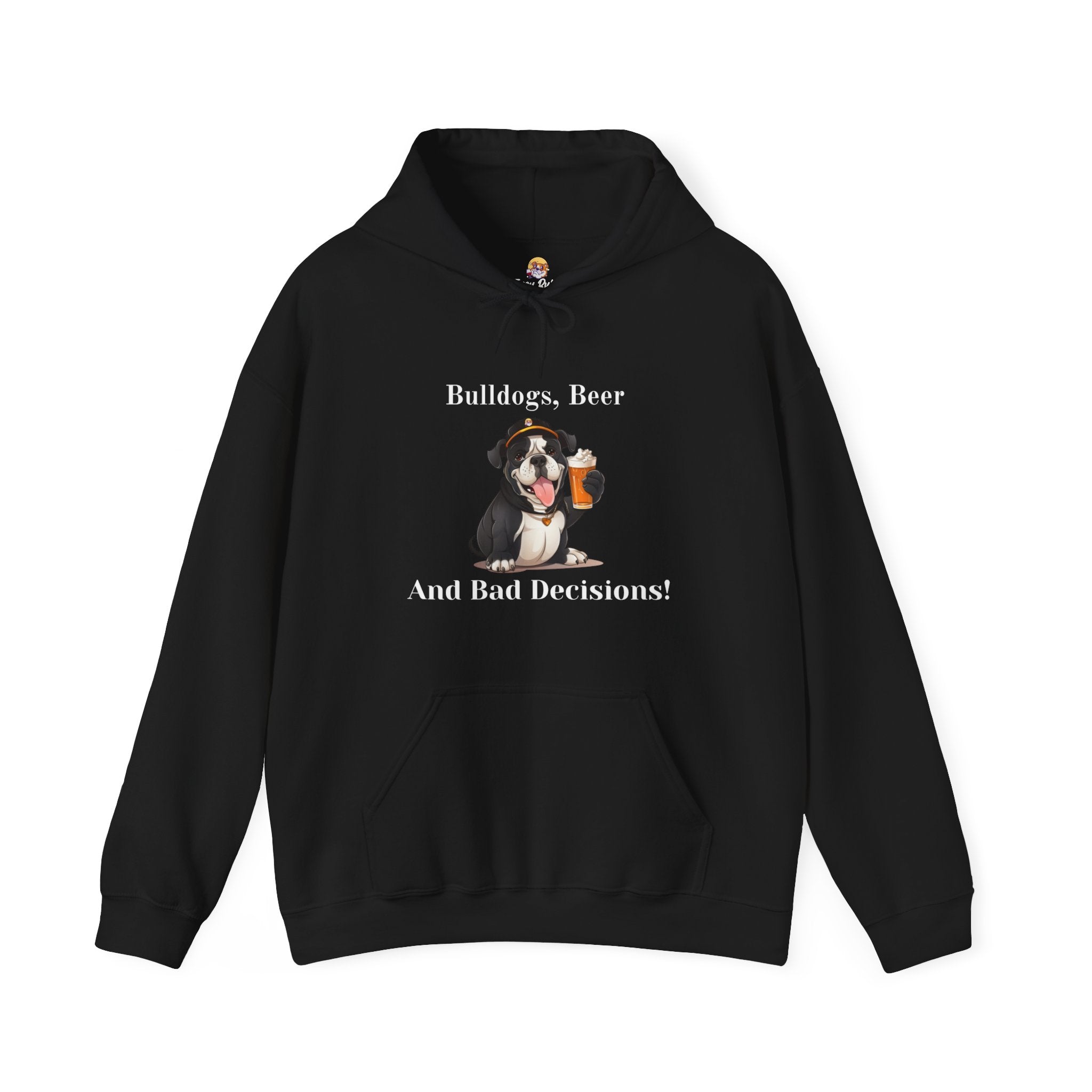 Bulldogs, Beer, and Bad Decisions" Hoodie - Your Go-To Gear for Mischievous Times! (English/Black)