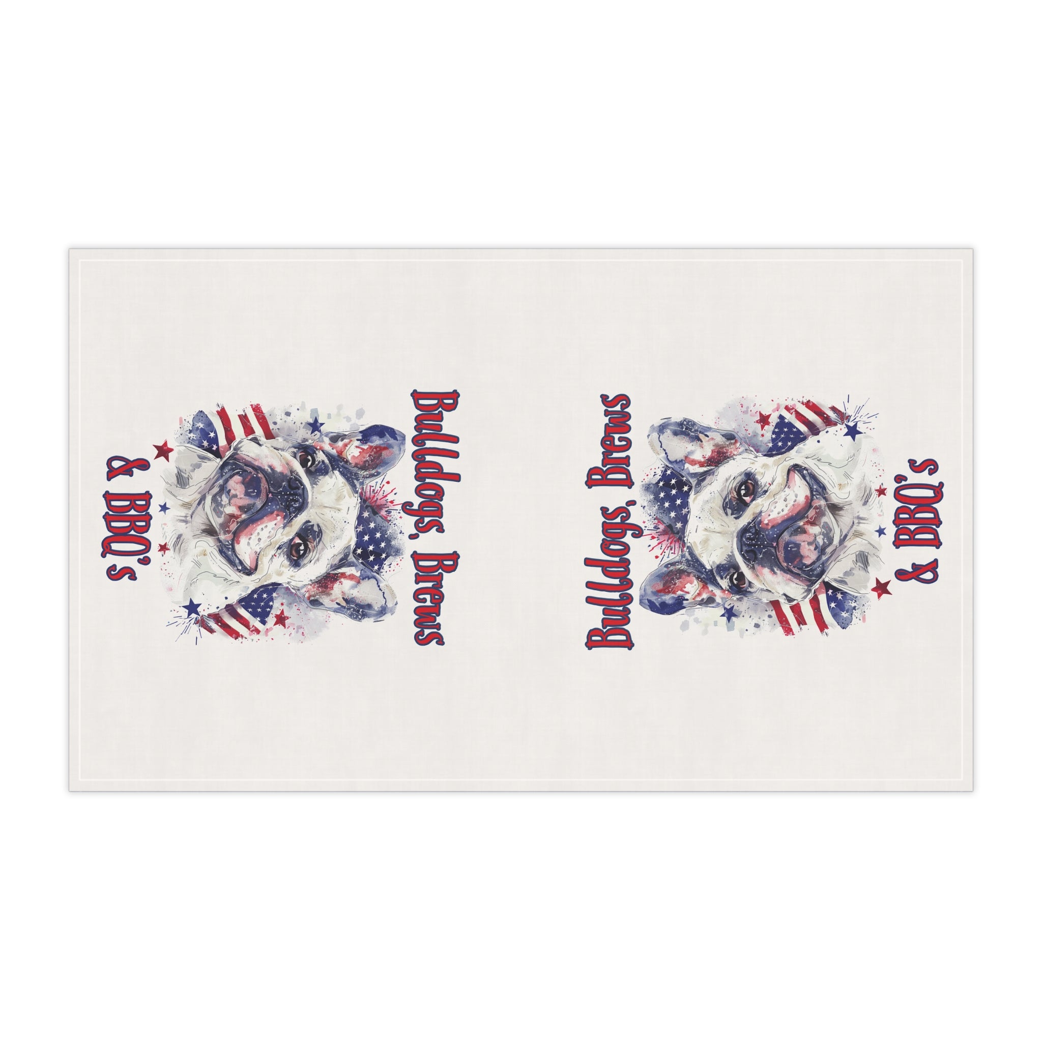 Bulldogs, Brews & BBQs 4th of July Kitchen Towel | Patriotic Bulldog Tea Towel (French)