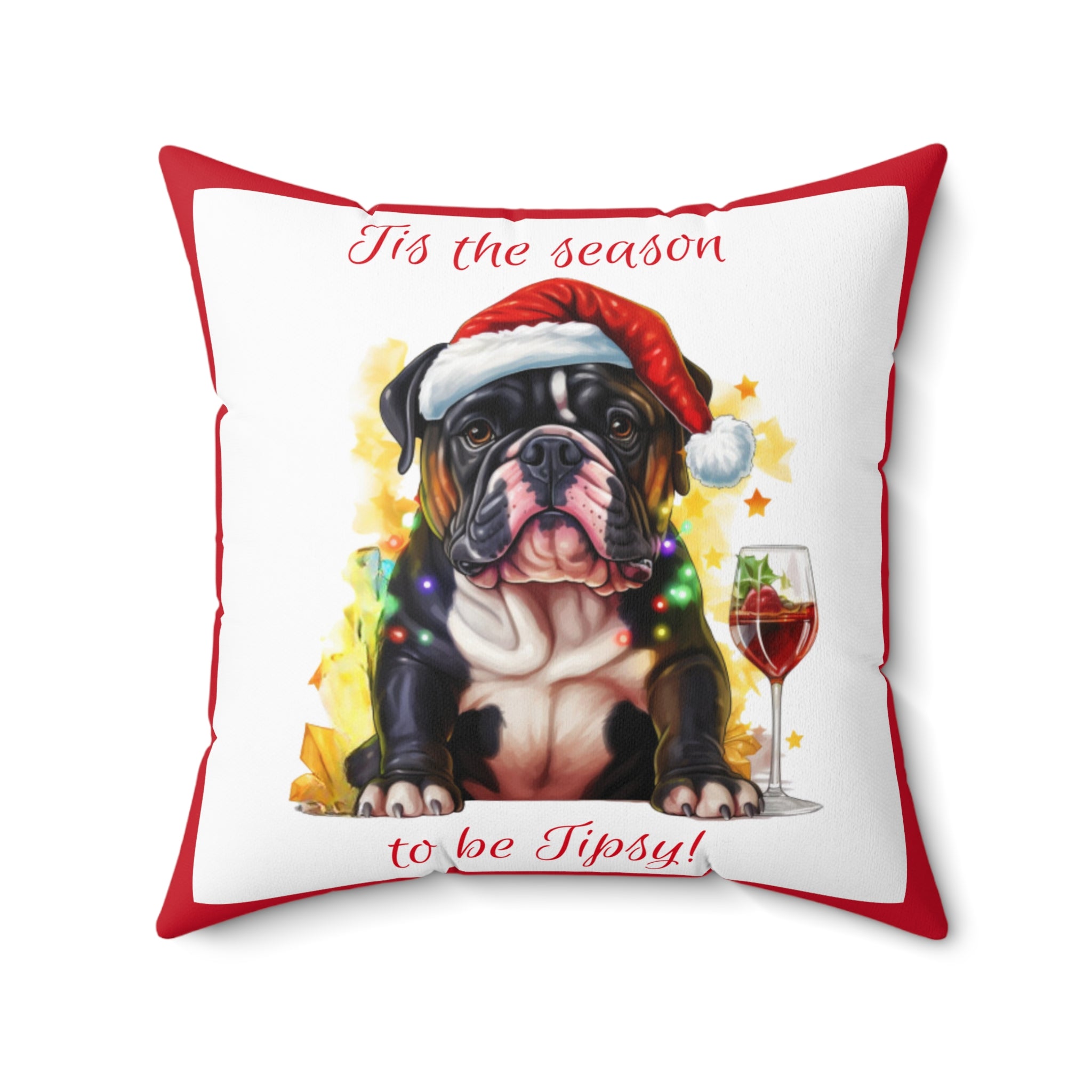 Tipsy Bully Holiday Pillow (Black English-Tis the Season-Red)