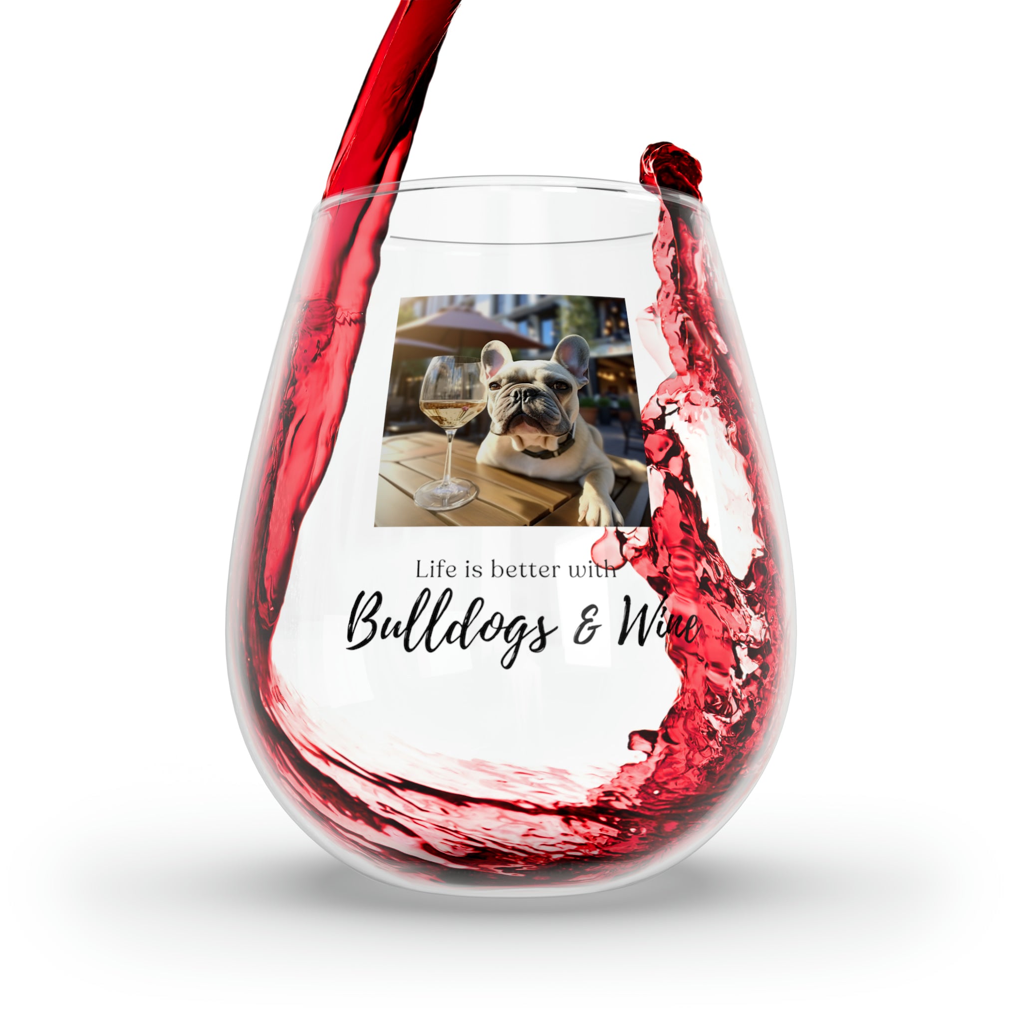 Life is Better with Bulldogs & Wine" Stemless Glass - French Bulldog