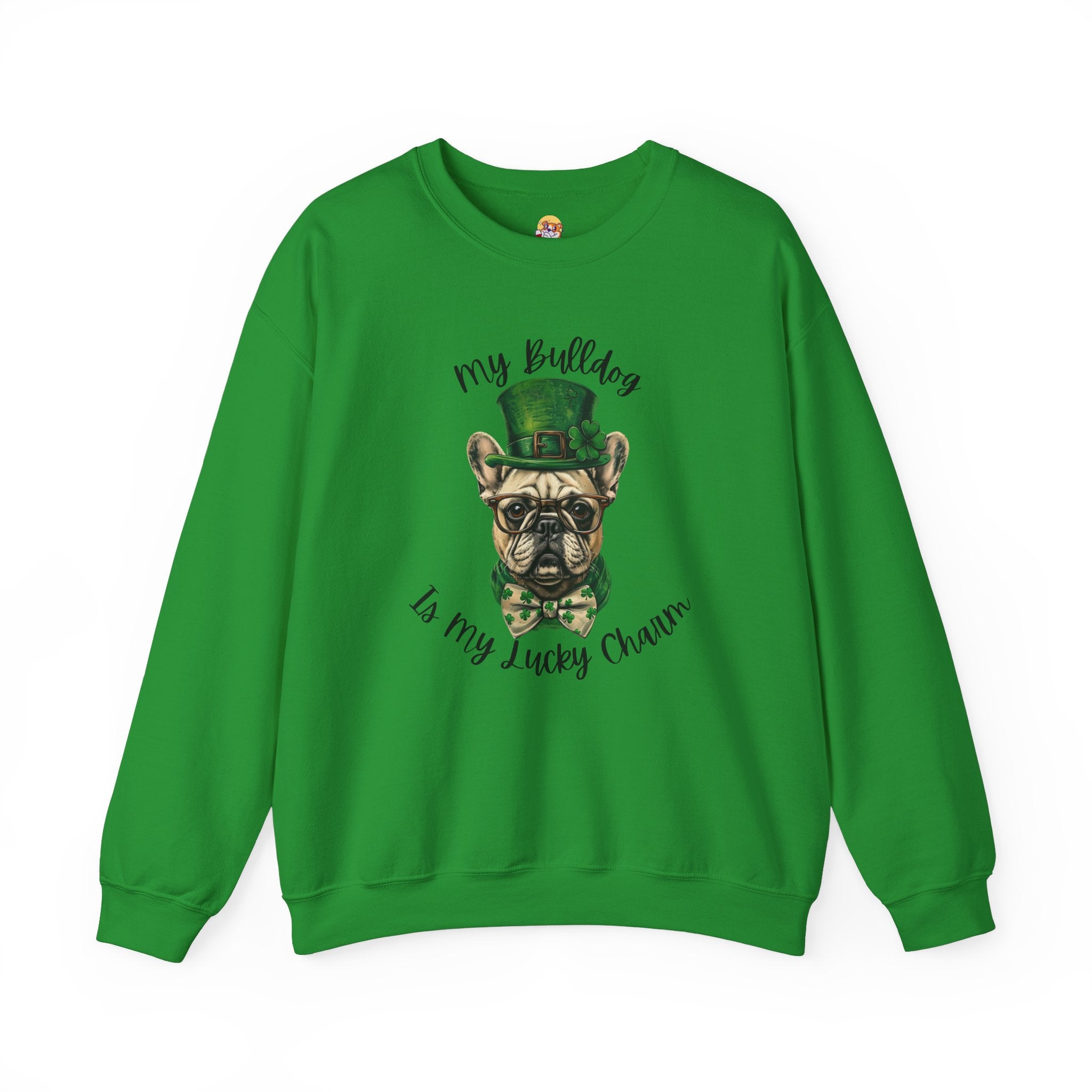 Tipsy Bully St. Patrick's Day Sweatshirt: "My Bulldog is My Lucky Charm (French)