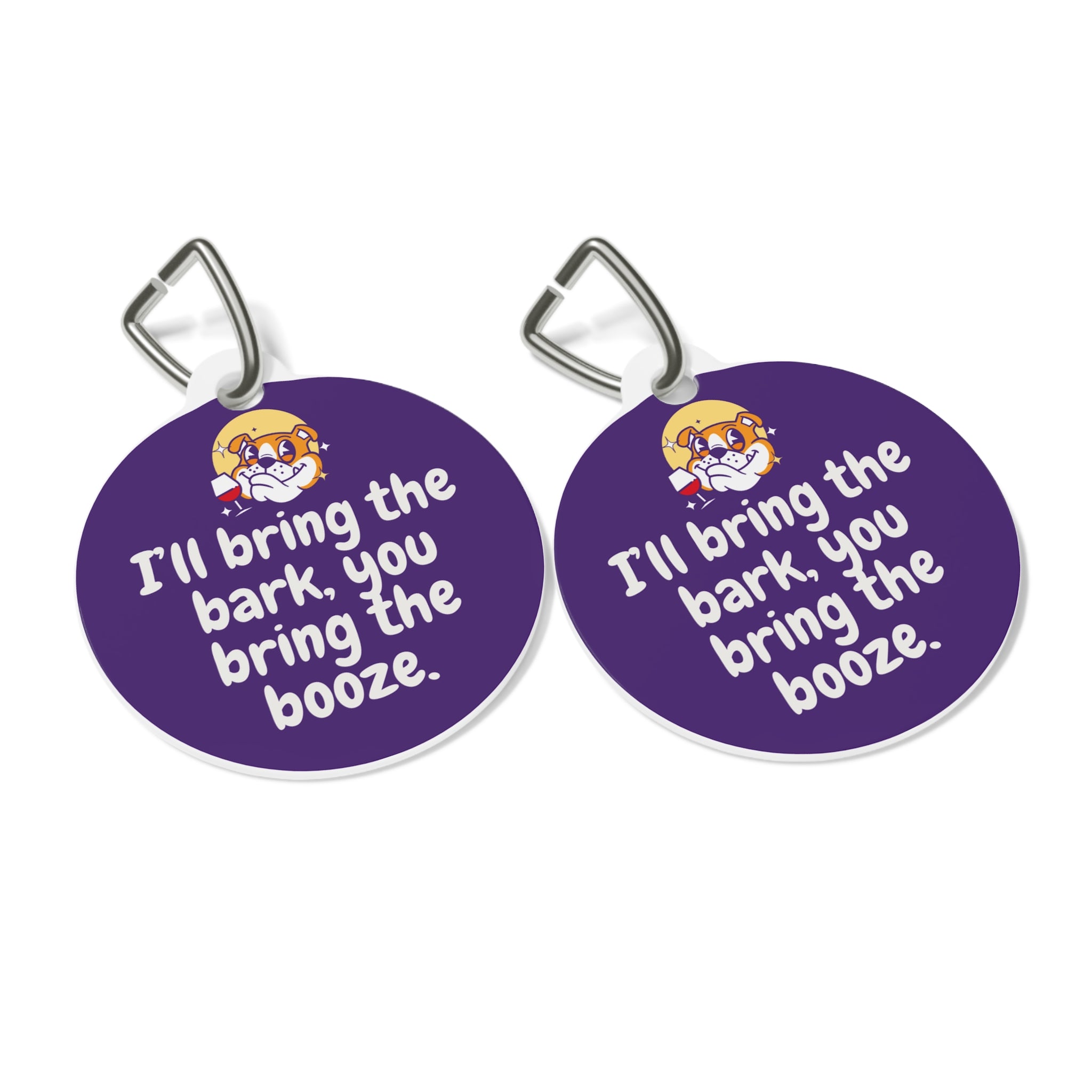 Tipsy Bully Dog Tags: "I'll Bring the Bark, You Bring the Booze" Edition - Purple