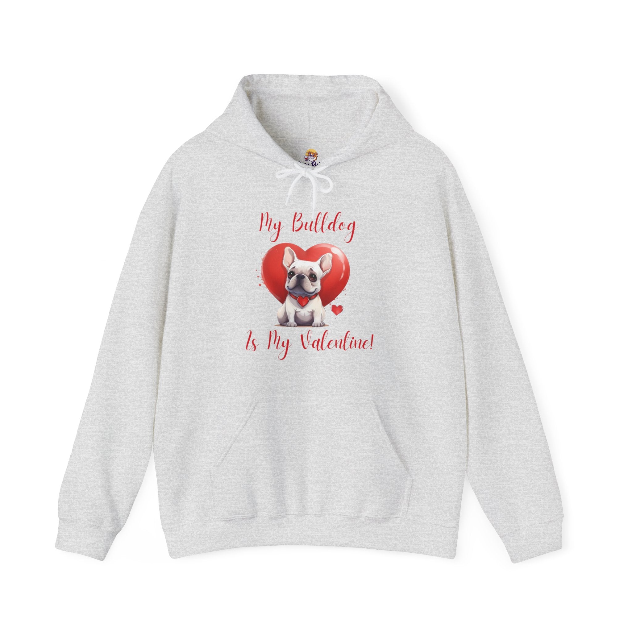 My Bulldog Is My Valentine" - Customizable Bulldog Valentine's Day Hoodie from Tipsy Bully (French/White)