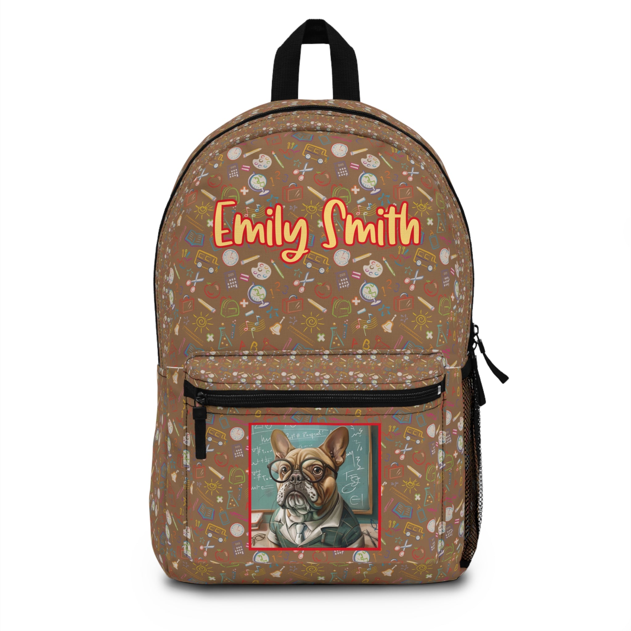 Tipsy Bully Customizable Back-to-School Bulldog Backpack (Tan/French)