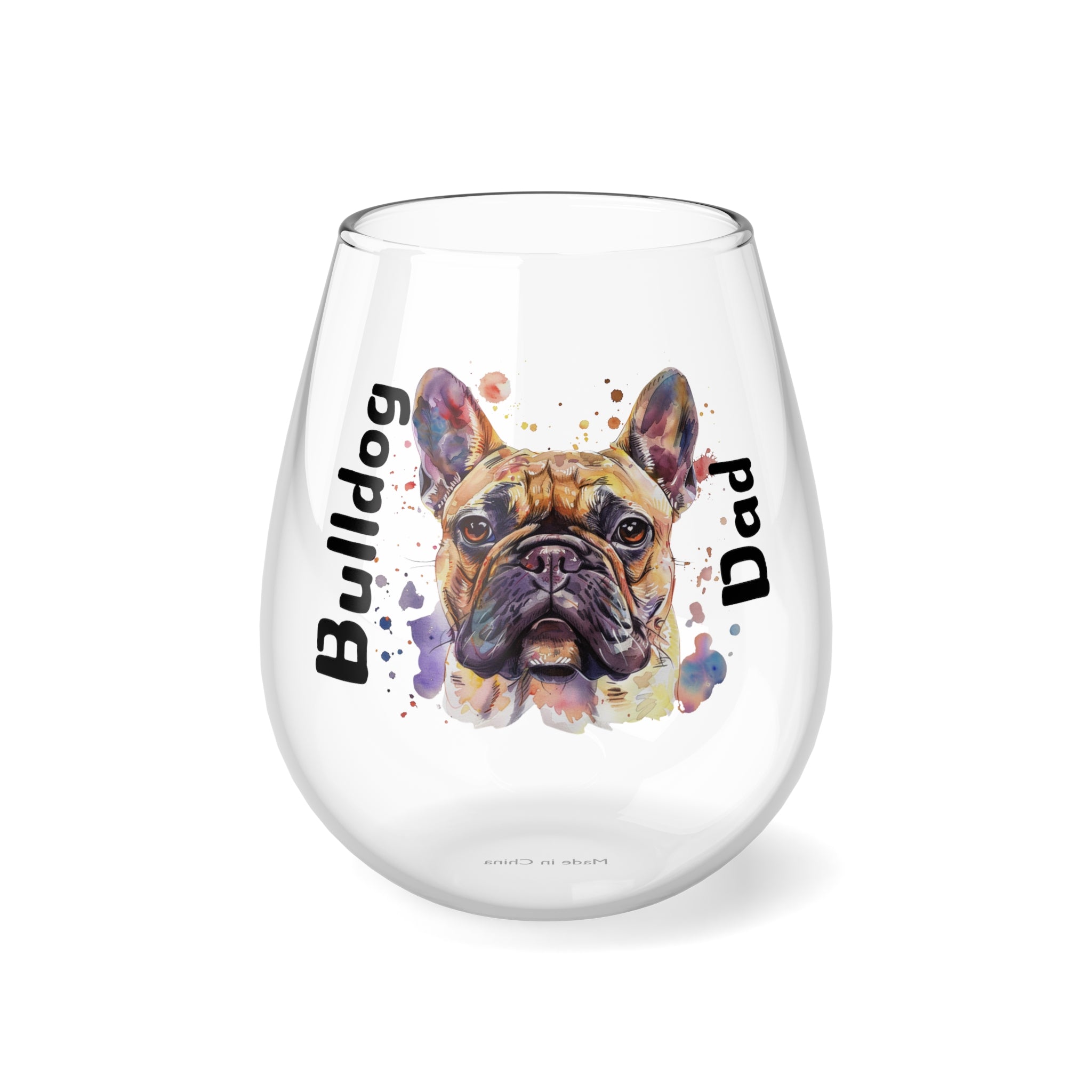 Bulldog Dad Wine Glass - Brown French