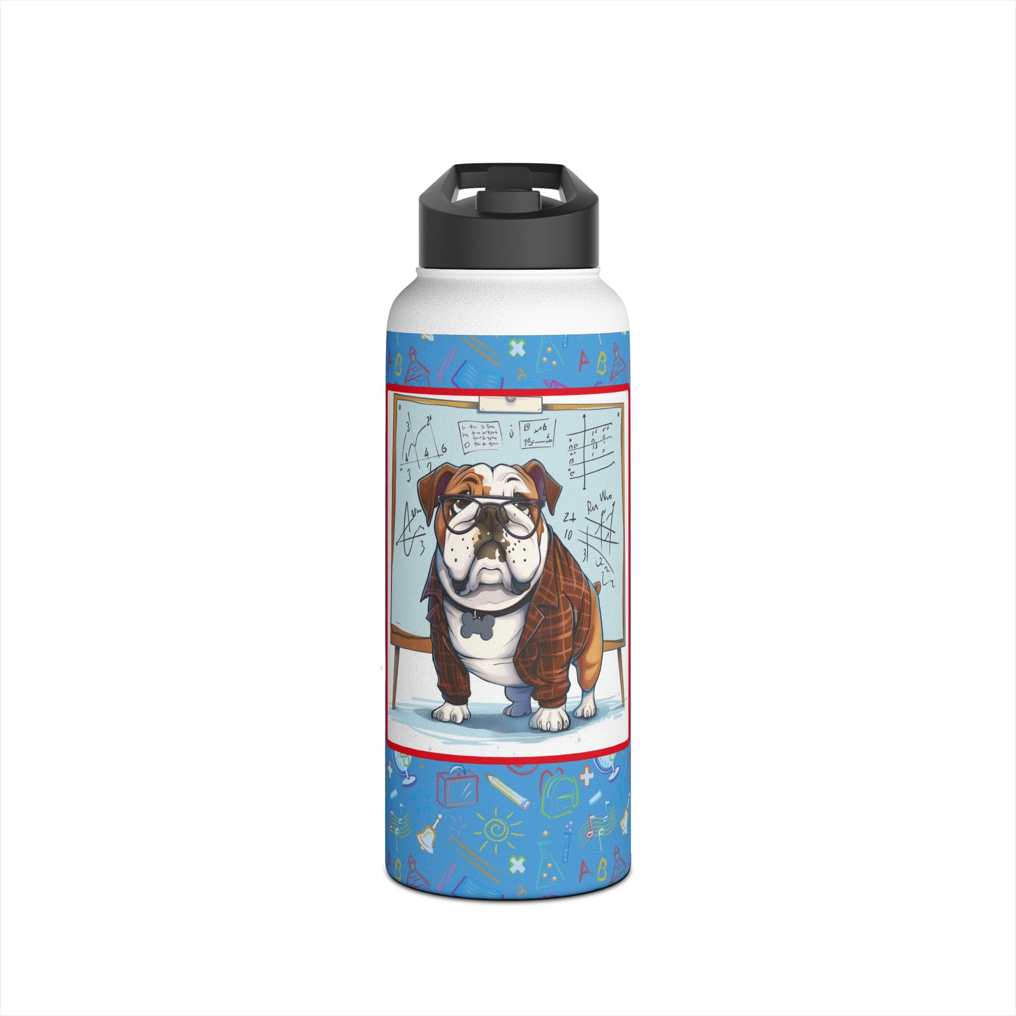 Smarty Paws Back-to-School Bulldog Water Bottle (Tan/English)