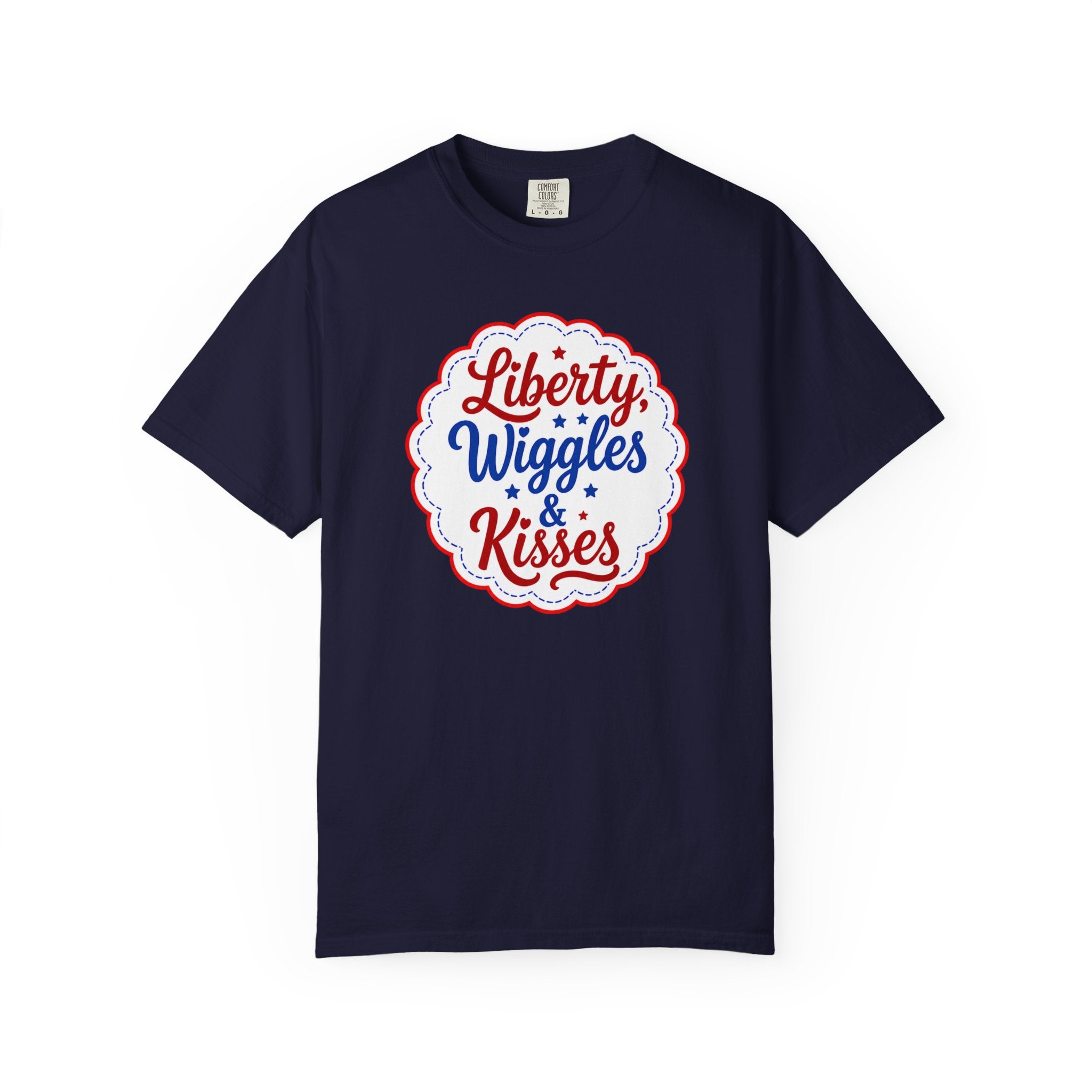 Liberty, Wiggles & Kisses Bulldog T-Shirt | Patriotic Garment-Dyed Tee (English)