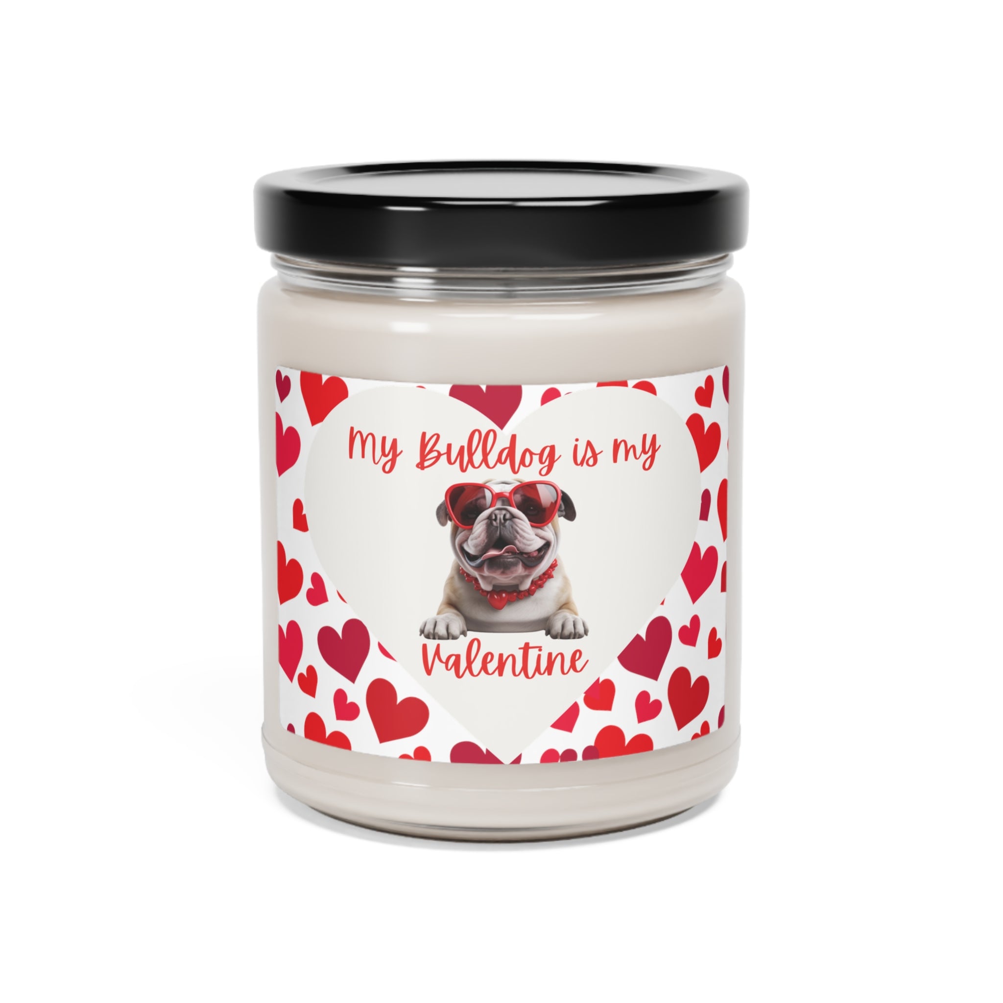 My Bulldog is My Valentine" - Valentine's Day Candle - white/English