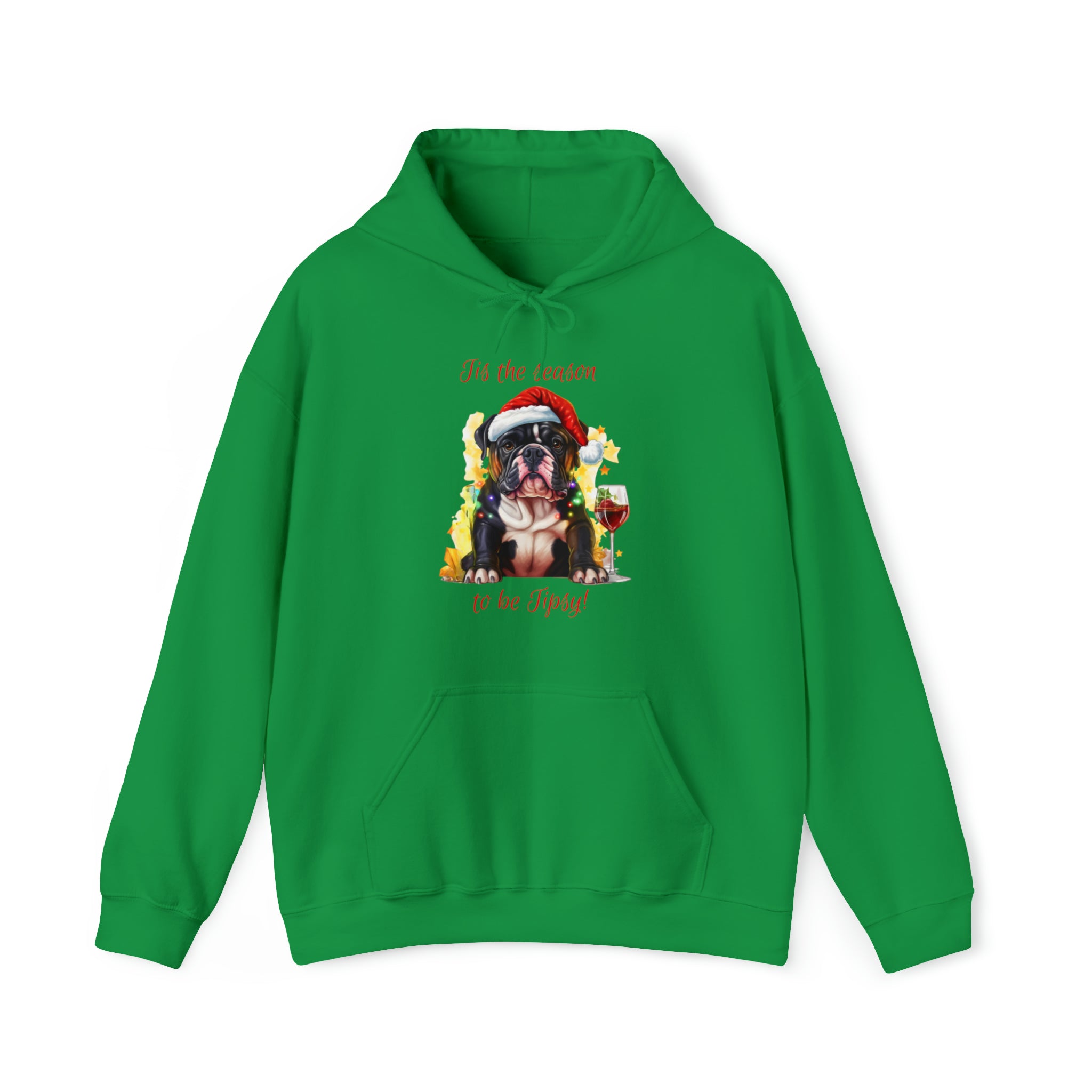 English Bulldog Xmas Hoodie - Tis the Season to be Tipsy