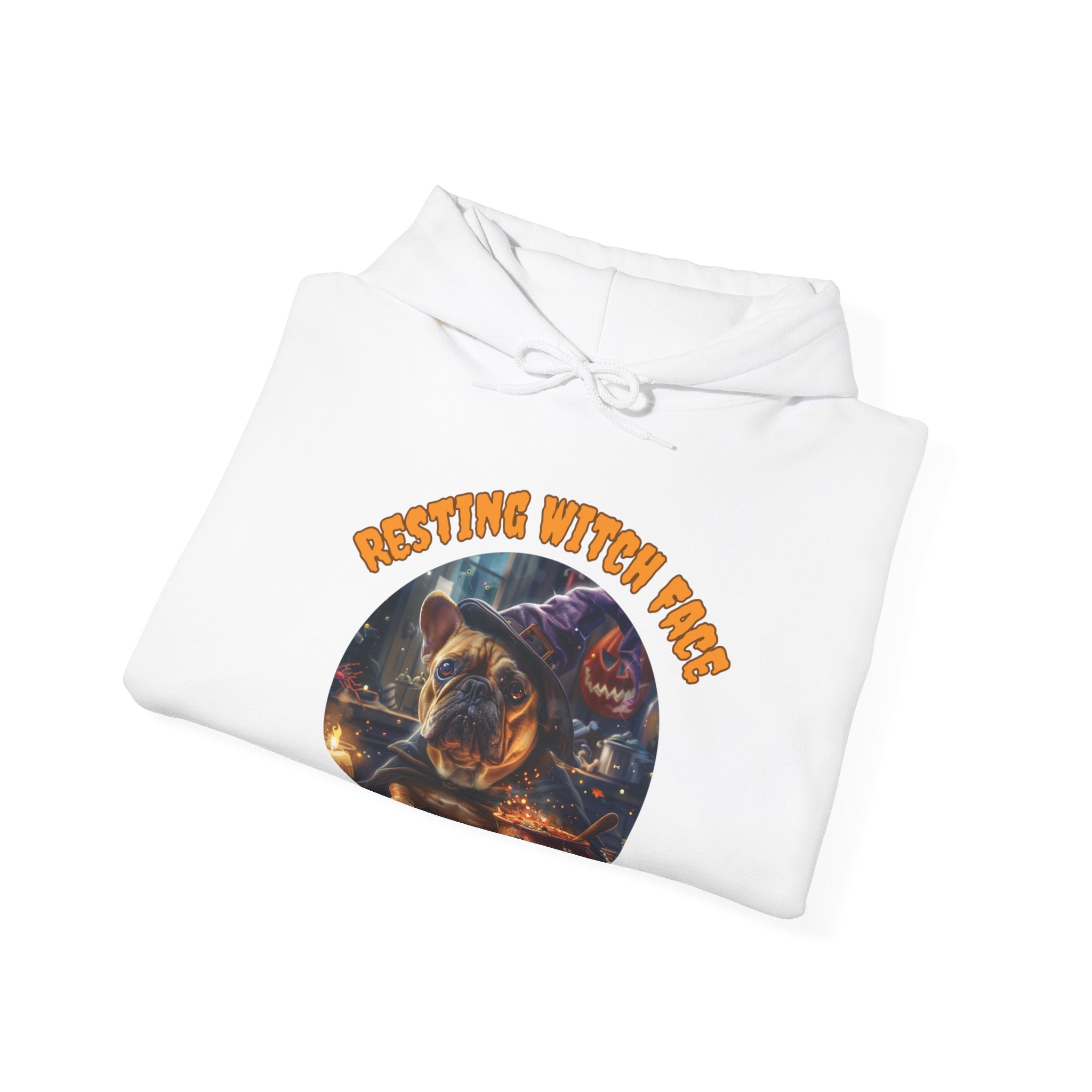 "Resting Witch Face" Halloween Bulldog Hoodie (Tan/French)