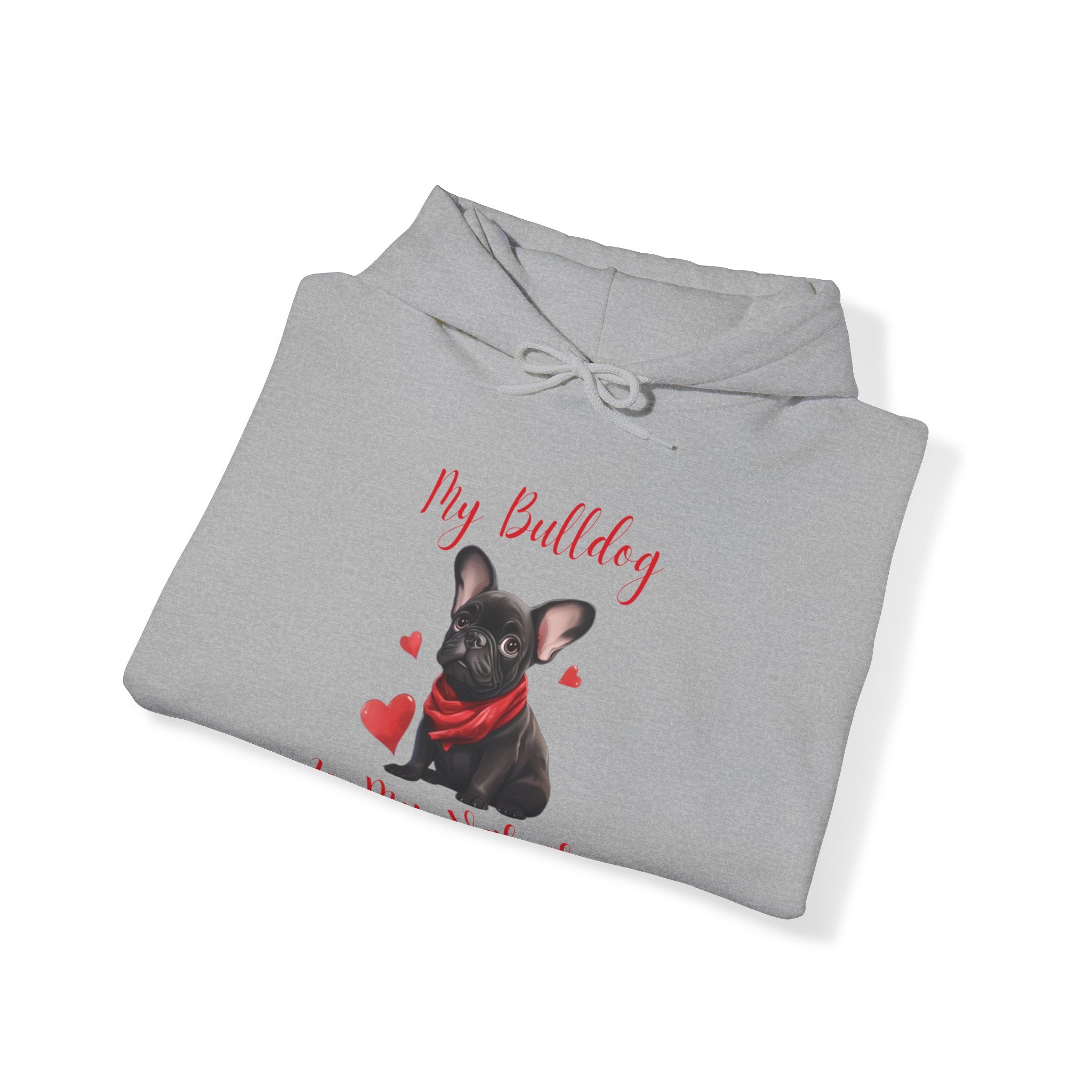 My Bulldog Is My Valentine" - Customizable Bulldog Valentine's Day Hoodie from Tipsy Bully (French/Black)