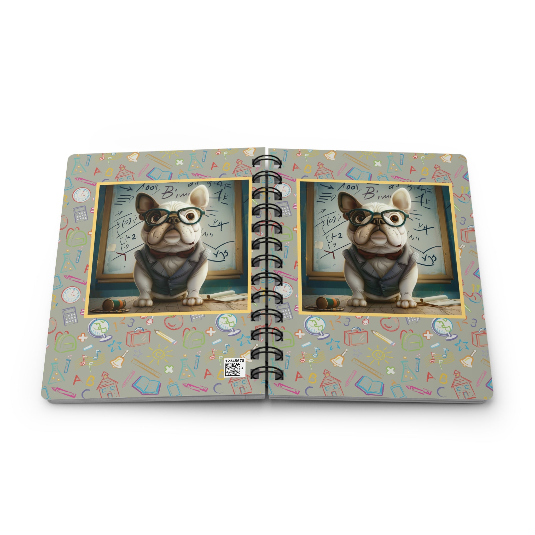 Smarty Paws Back-to-School Bulldog Spiral Notebook (White/French)