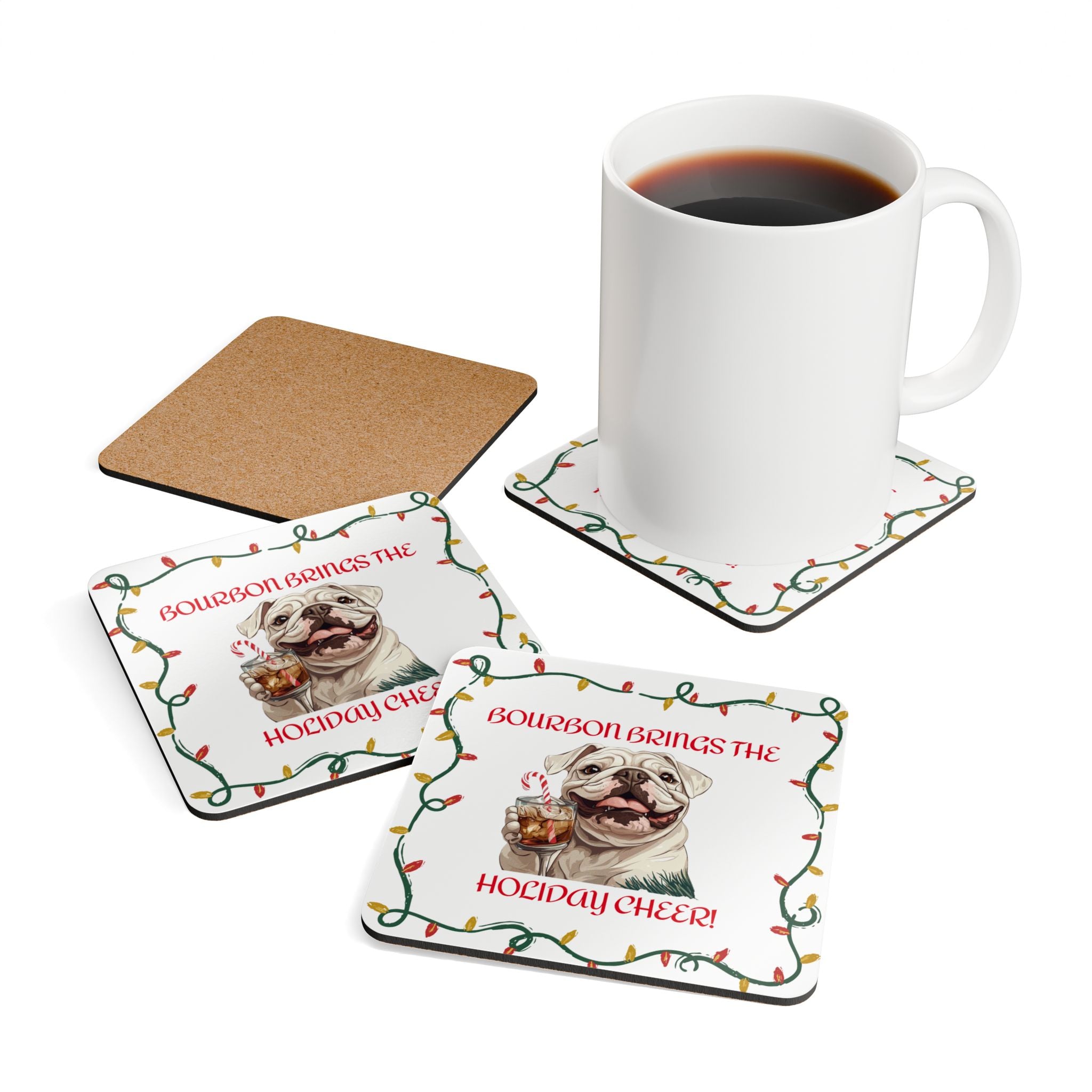 "Bourbon Brings the Holiday Cheer" Tipsy Bully Coaster Set (English)