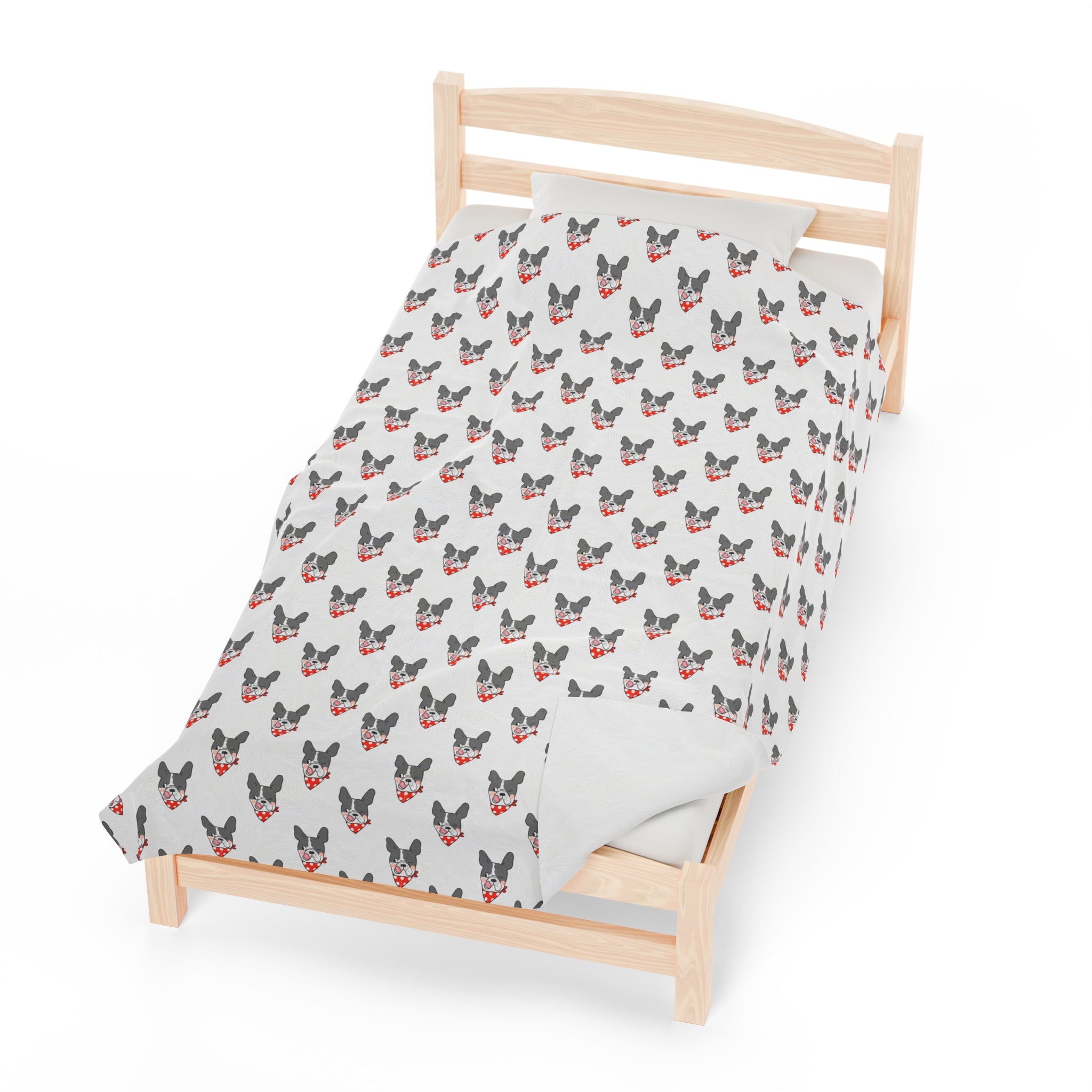 Bulldog Cuddle Haven: All-Over-Print Velveteen Blanket (French)