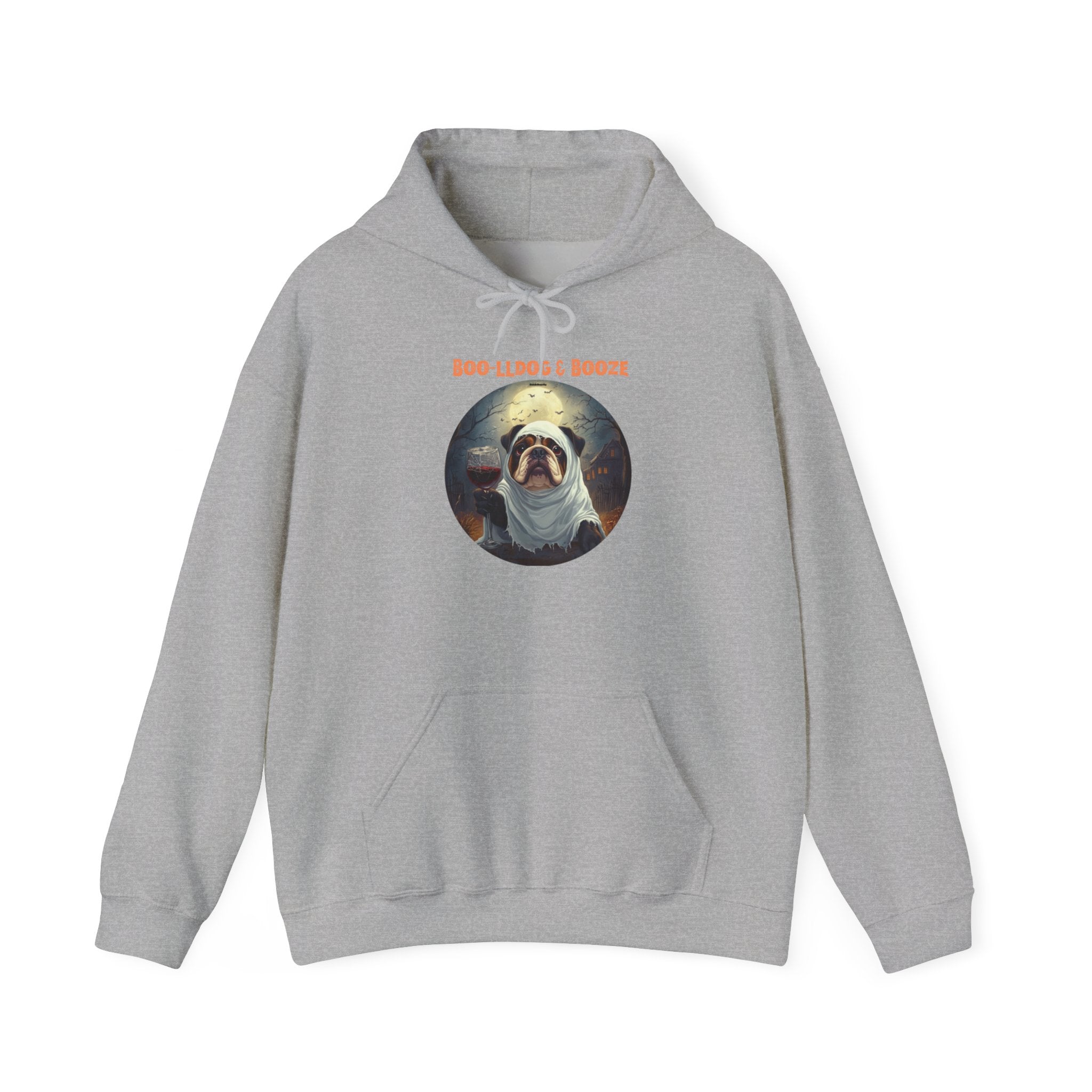 Boo-lldog & Booze Halloween Bulldog Hoodie (Brown/English)