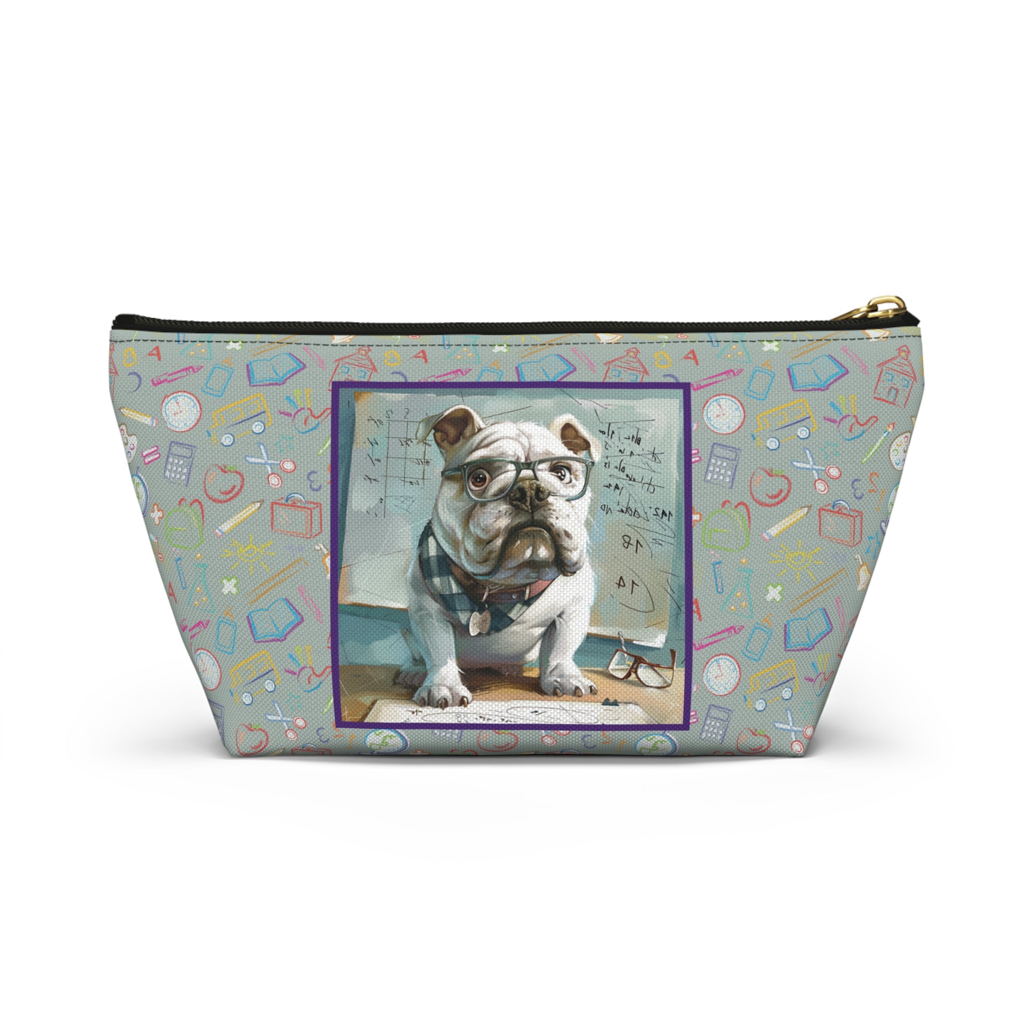 Smarty Paws Back-to-School Bulldog Accessory Pouch (White/English)