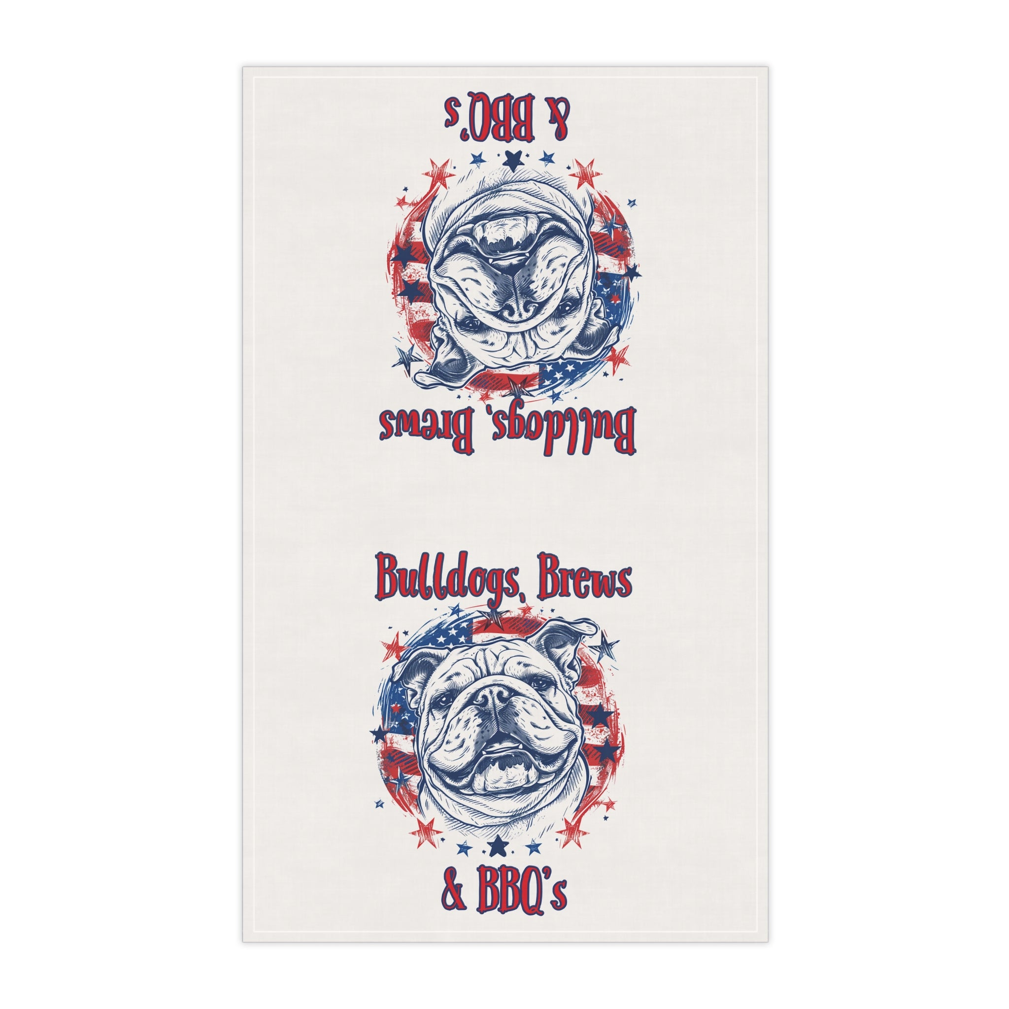 Bulldogs, Brews & BBQs 4th of July Kitchen Towel | Patriotic Bulldog Tea Towel (English)