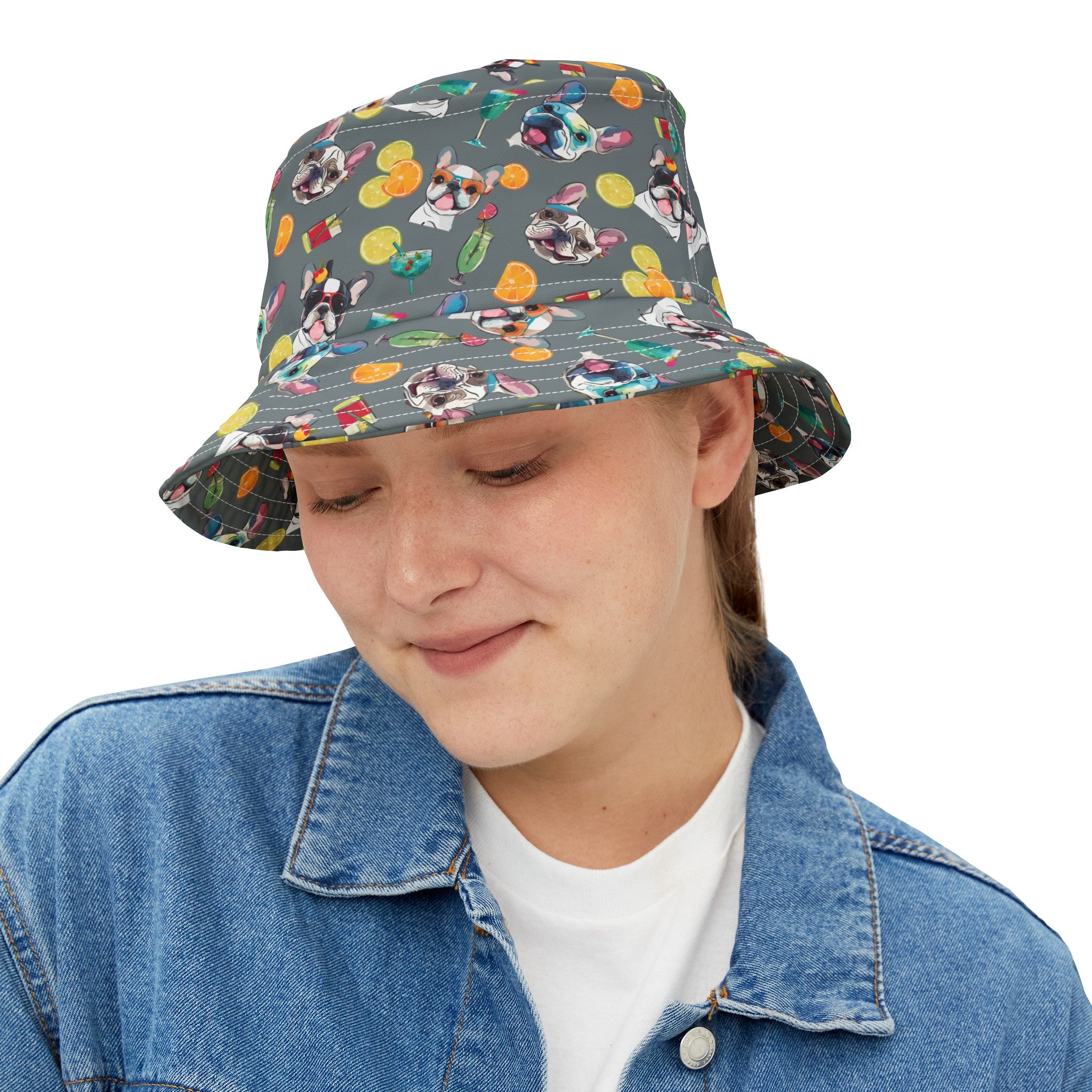 Tipsy Bully Unisex Summer Cocktail Bucket Hat (French/Grey)
