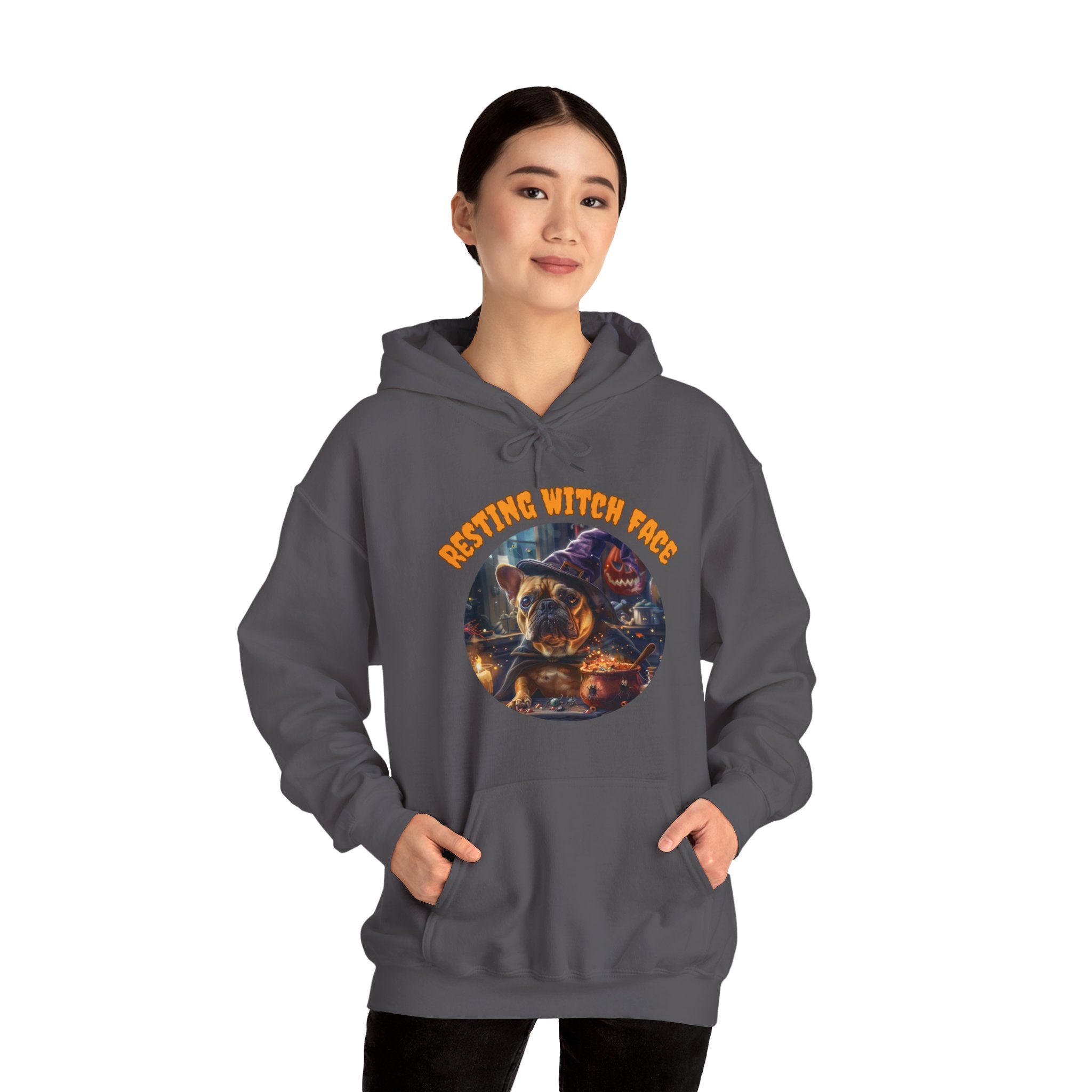 "Resting Witch Face" Halloween Bulldog Hoodie (Tan/French)