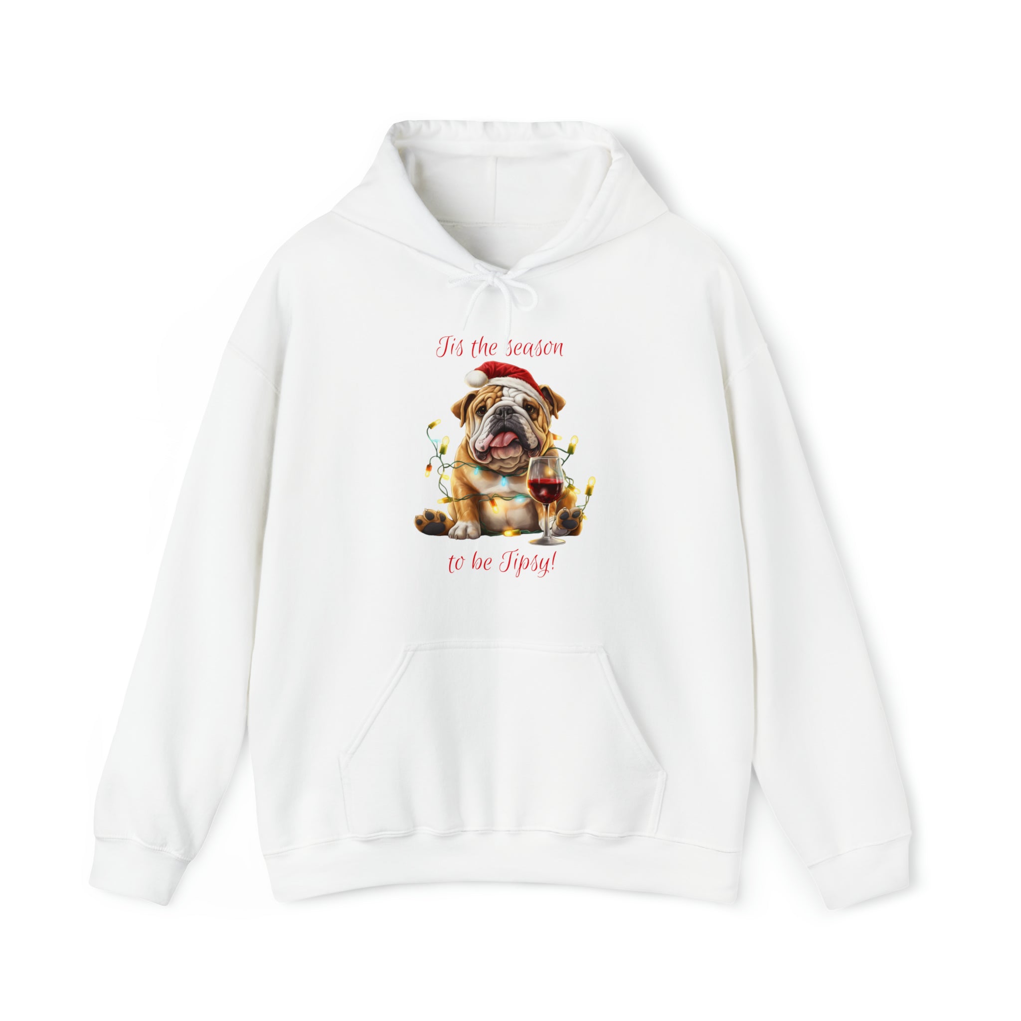 English Bulldog Xmas Hoodie - Tis the Season to be Tipsy