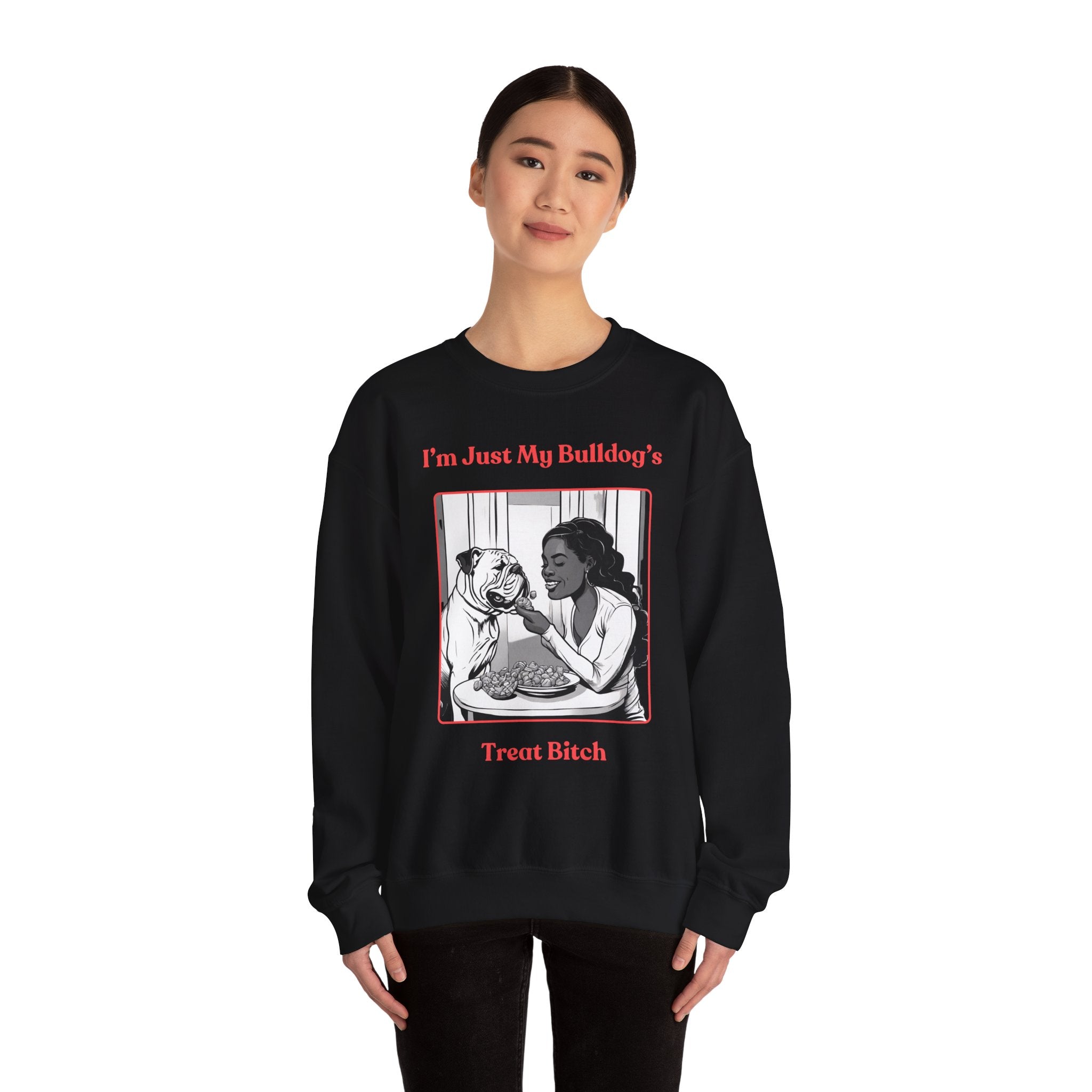 "Just My Bulldog's Treat Bitch" Crew Neck Sweatshirt (English/Pink)