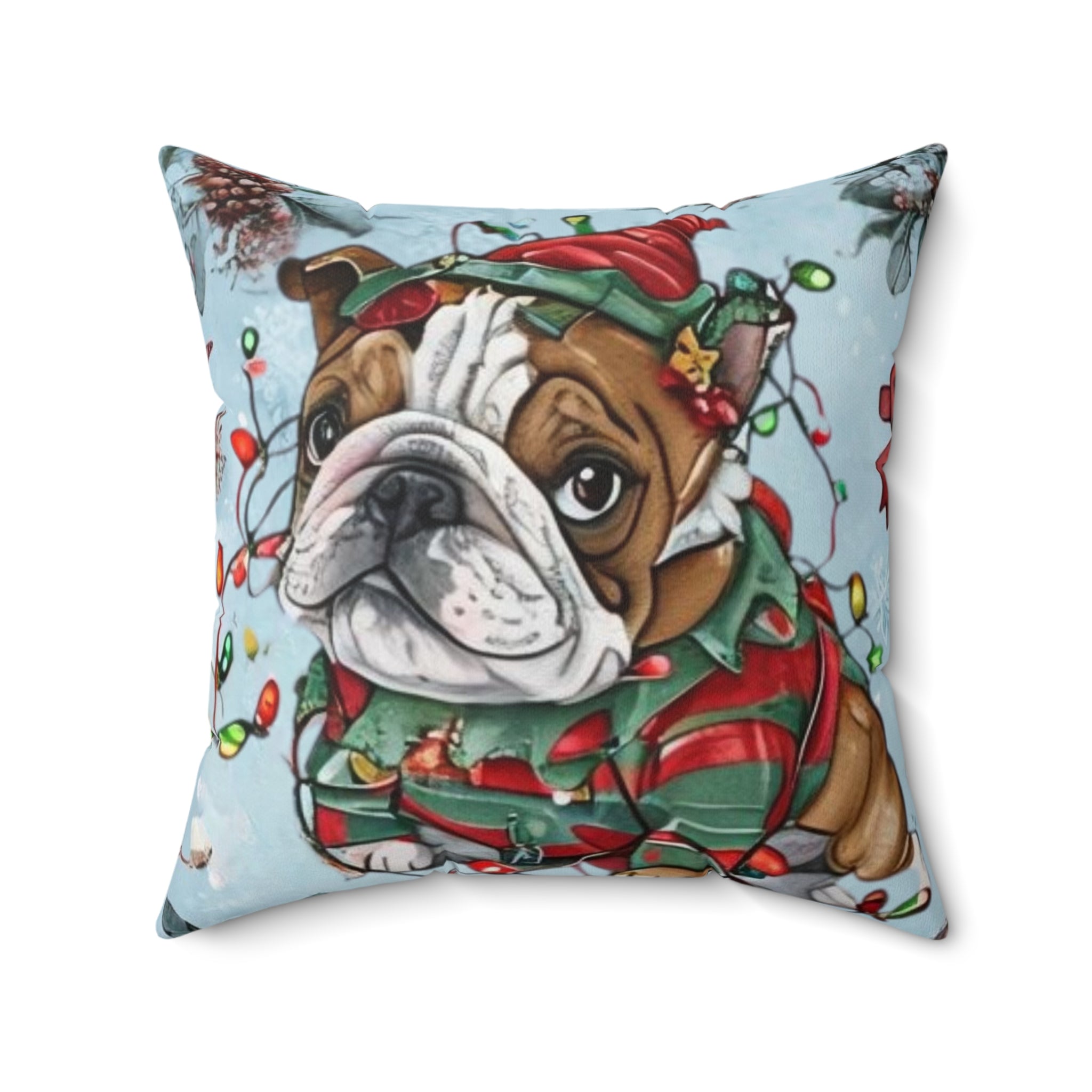 “Holiday Bulldog Wonderland” Christmas pillow (English)