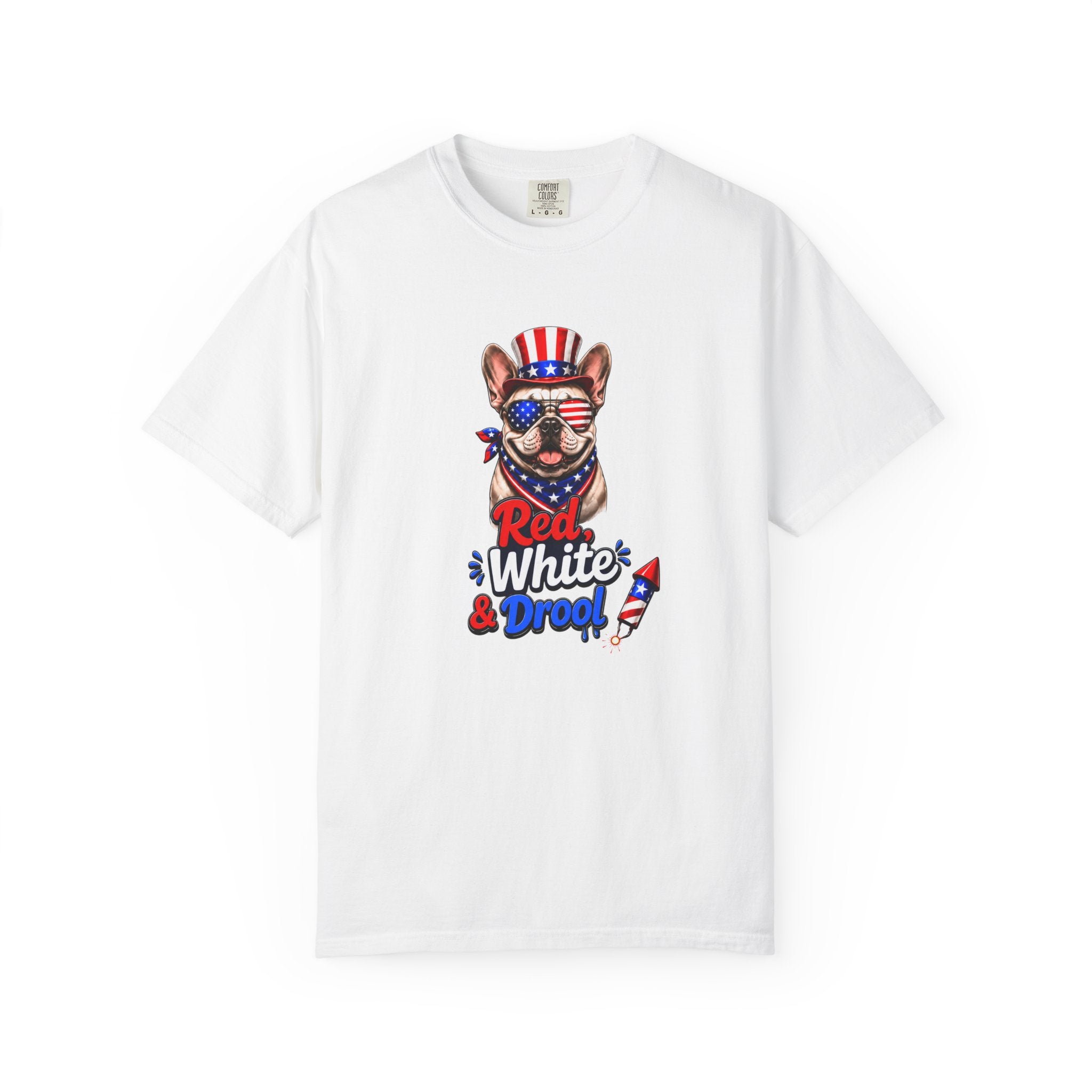 Red, White & Drool Bulldog T-Shirt | Patriotic Garment-Dyed Tee (French)