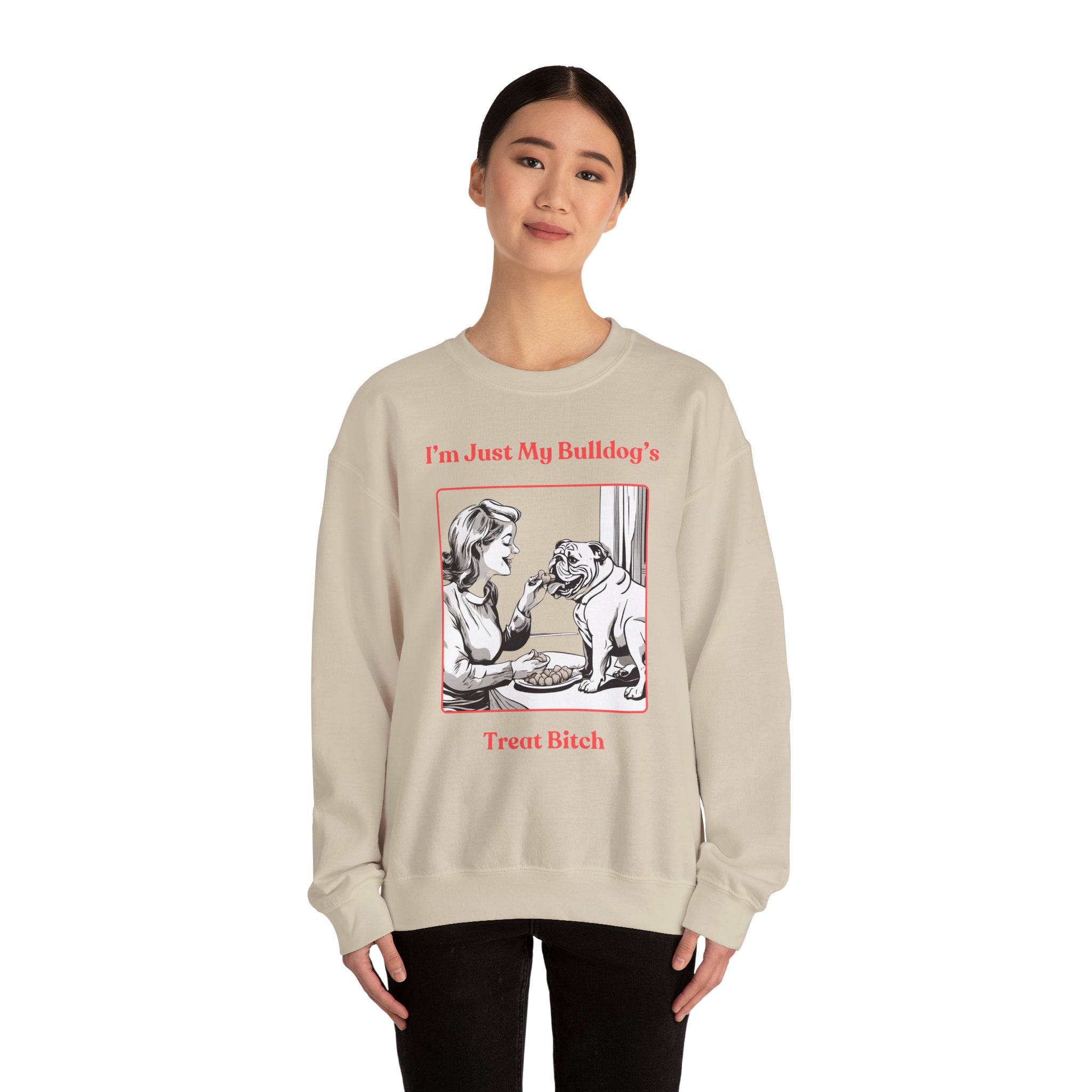 "Just My Bulldog's Treat Bitch" Crew Neck Sweatshirt (English/Pink)