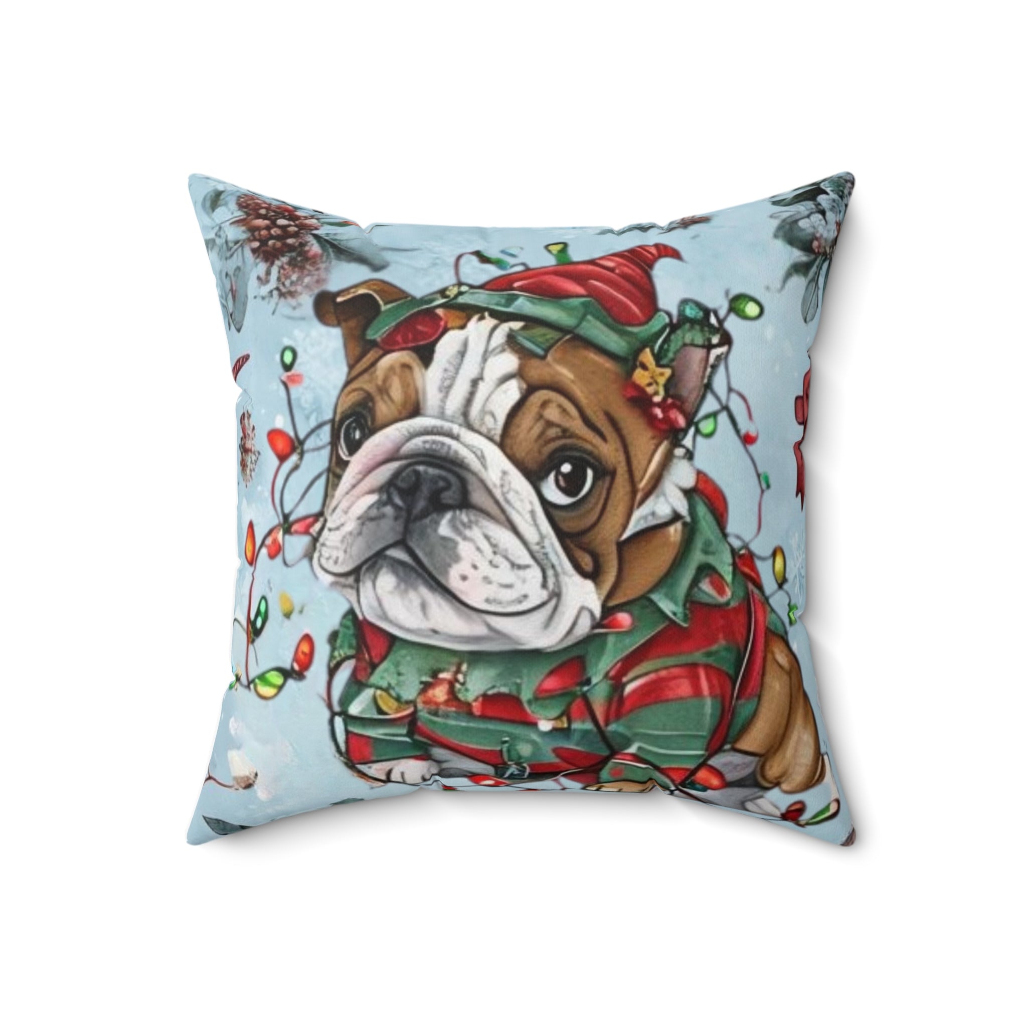 “Holiday Bulldog Wonderland” Christmas pillow (English)