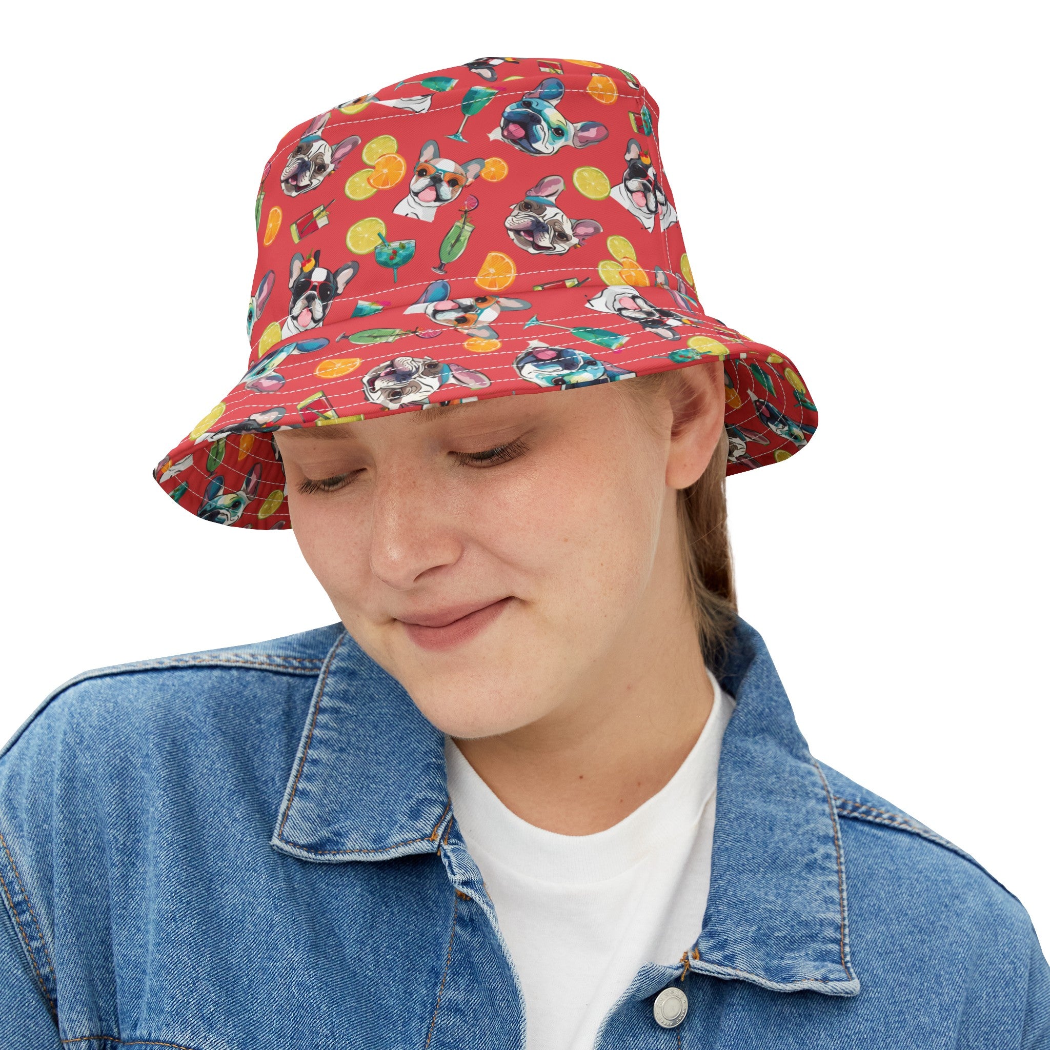 Tipsy Bully Unisex Summer Cocktail Bucket Hat (French/Pinkish Red)