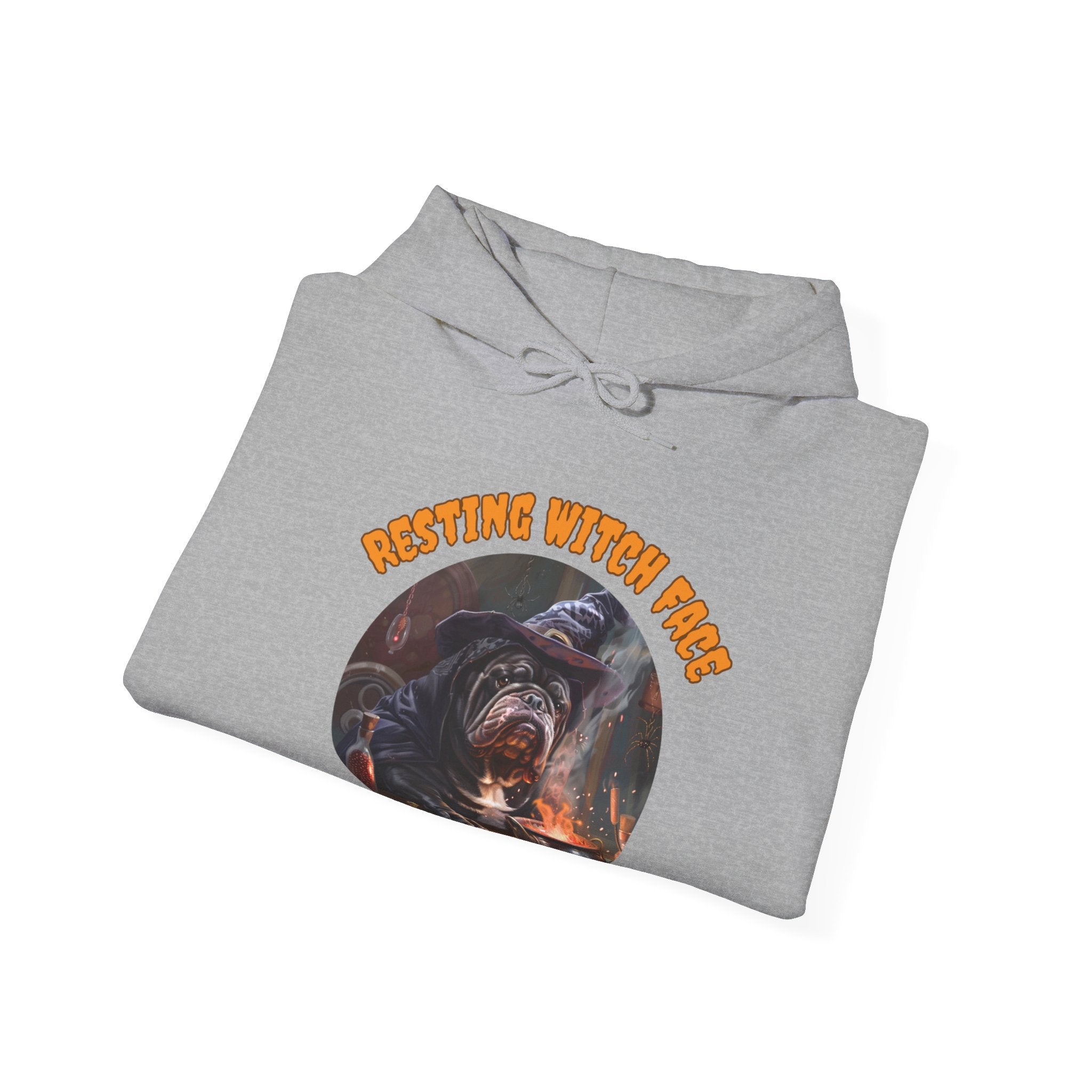 "Resting Witch Face" Halloween Bulldog Hoodie (Black/English)