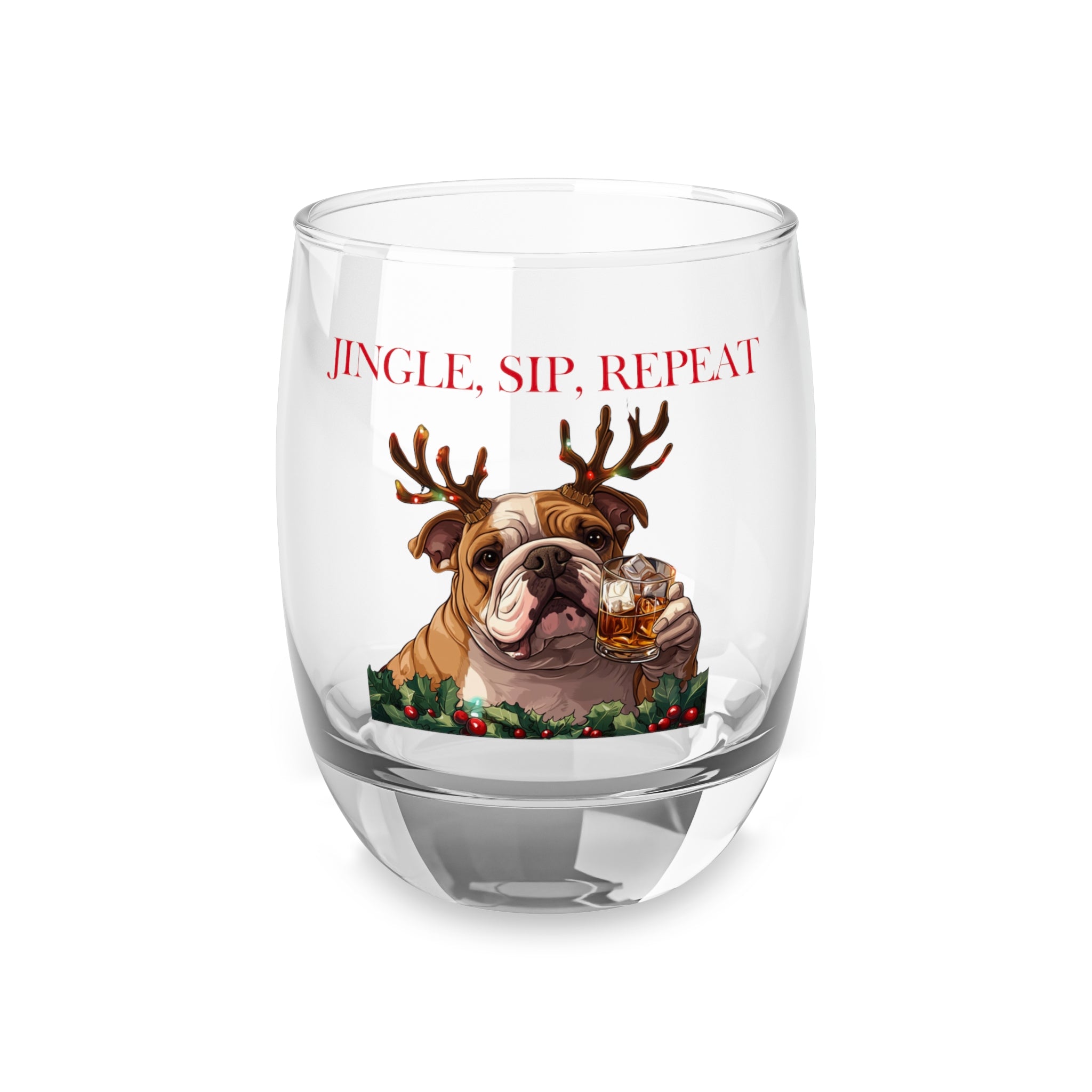 "Jingle, Sip, Repeat" Bourbon/Whiskey Glass (English)