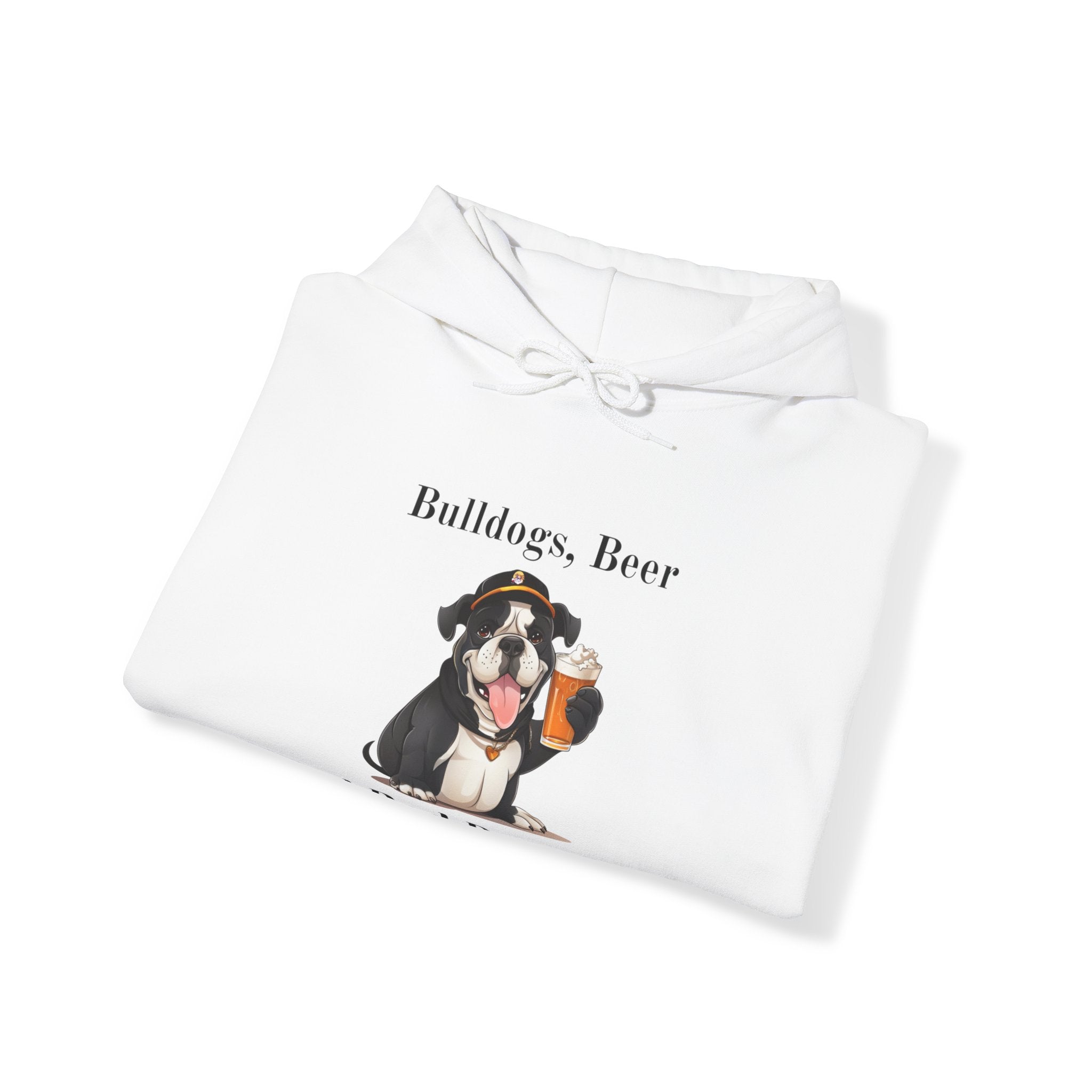 Bulldogs, Beer, and Bad Decisions" Hoodie - Your Go-To Gear for Mischievous Times! (English/Black)