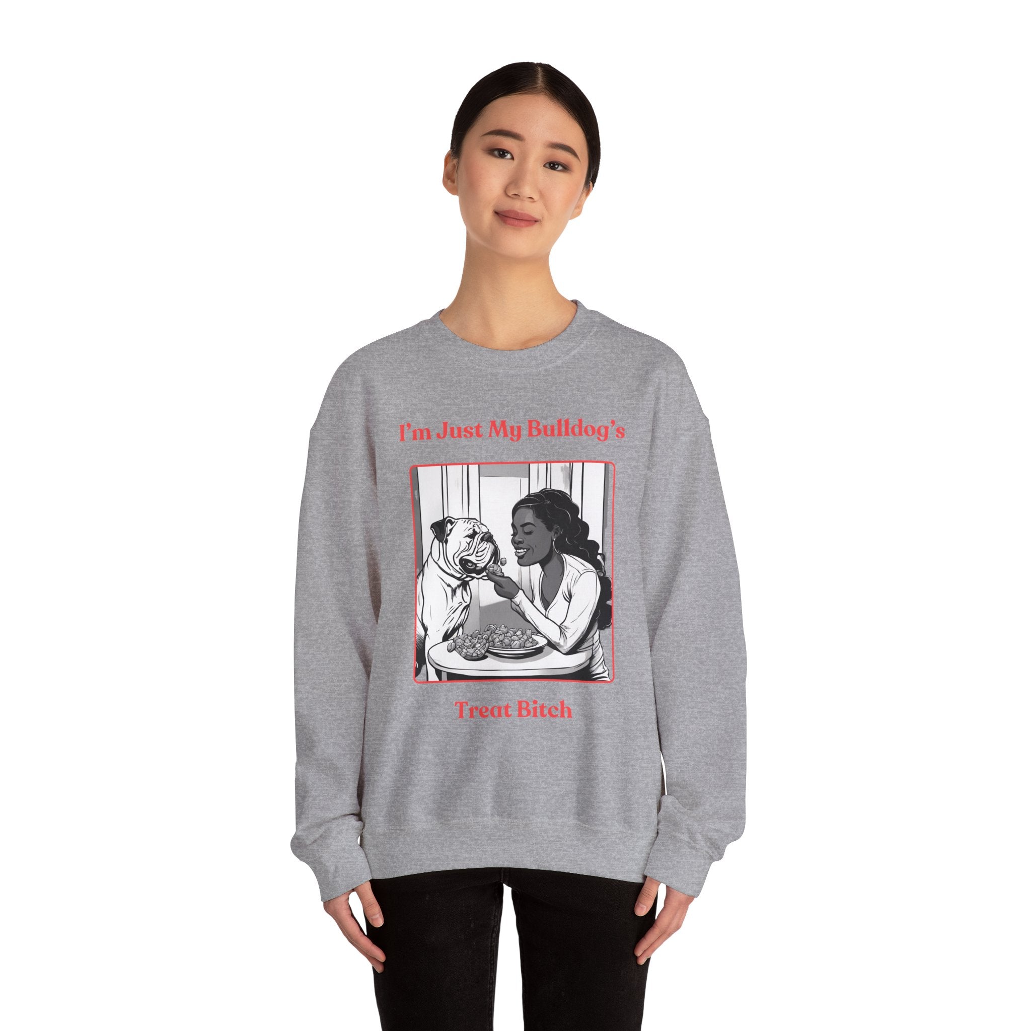 "Just My Bulldog's Treat Bitch" Crew Neck Sweatshirt (English/Pink)