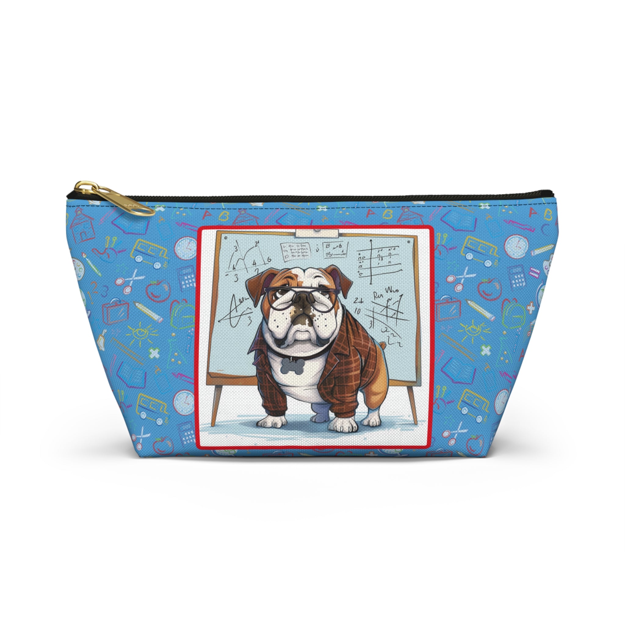 Smarty Paws Back-to-School Bulldog Accessory Pouch (Tan/English)