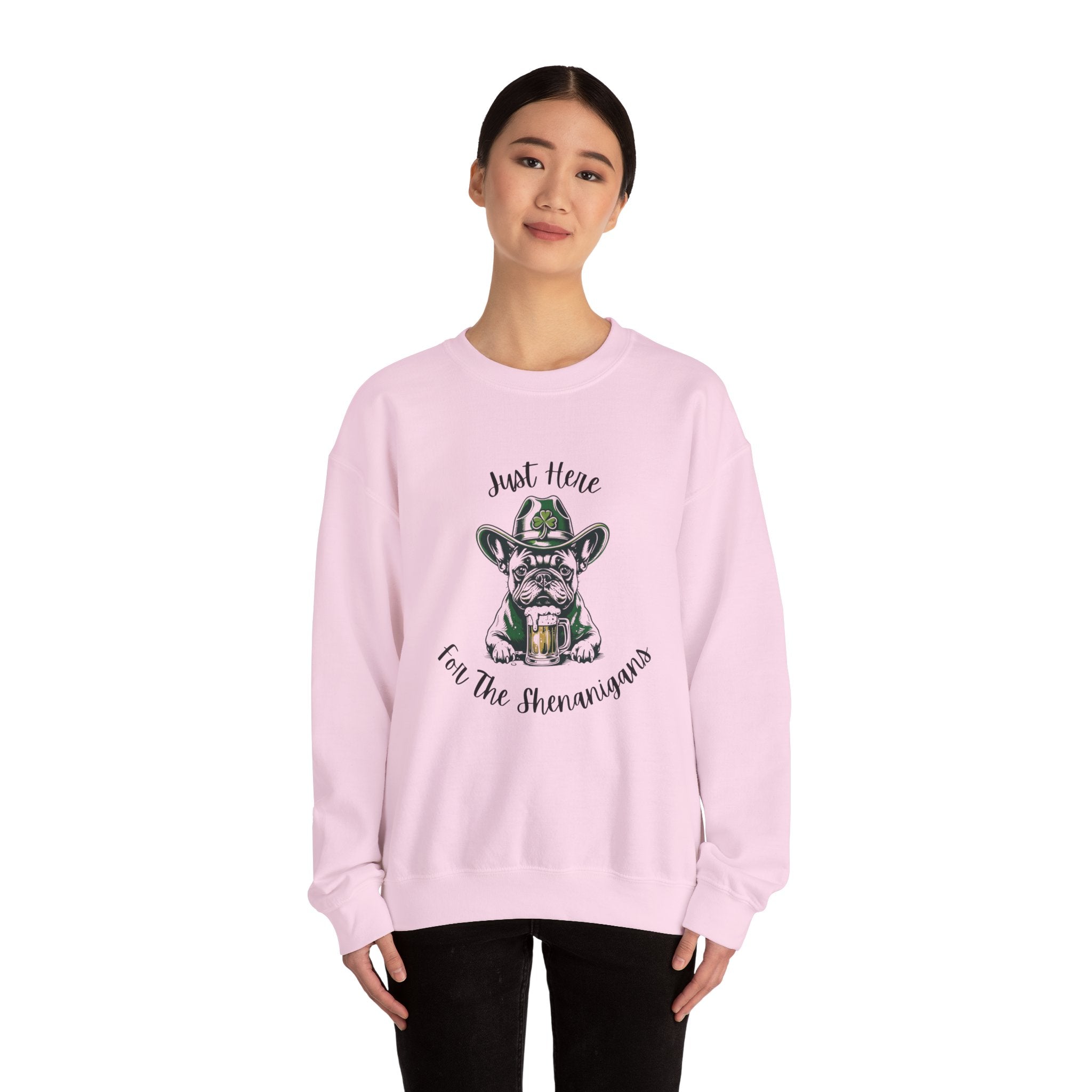 Tipsy Bully St. Patrick's Day Sweatshirt: "Just Here for the Shenanigans" (French)