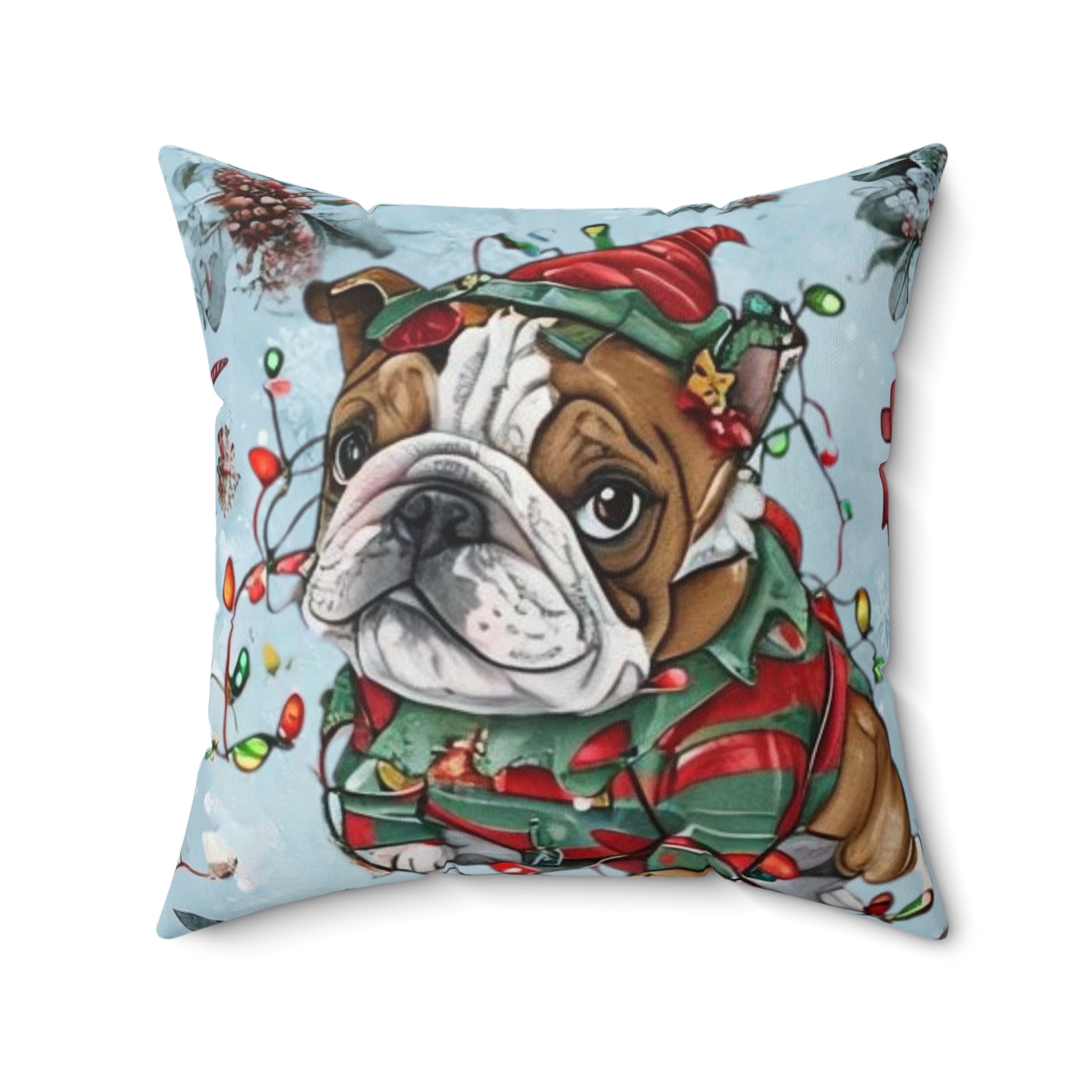 “Holiday Bulldog Wonderland” Christmas pillow (English)