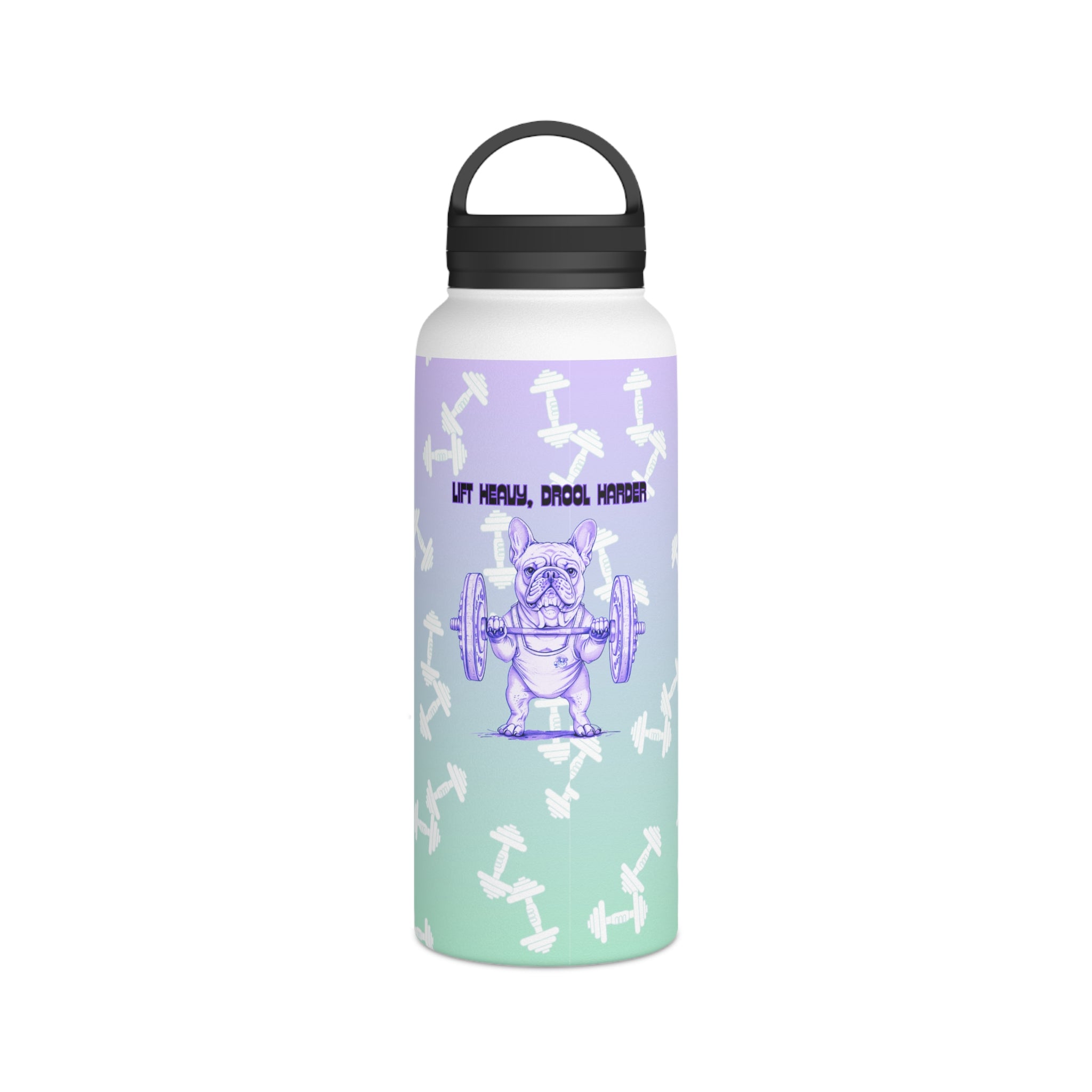 Tipsy Bully Ripped Bulldog Stainless Steel Water Bottle, Handle Lid (French/Purple)